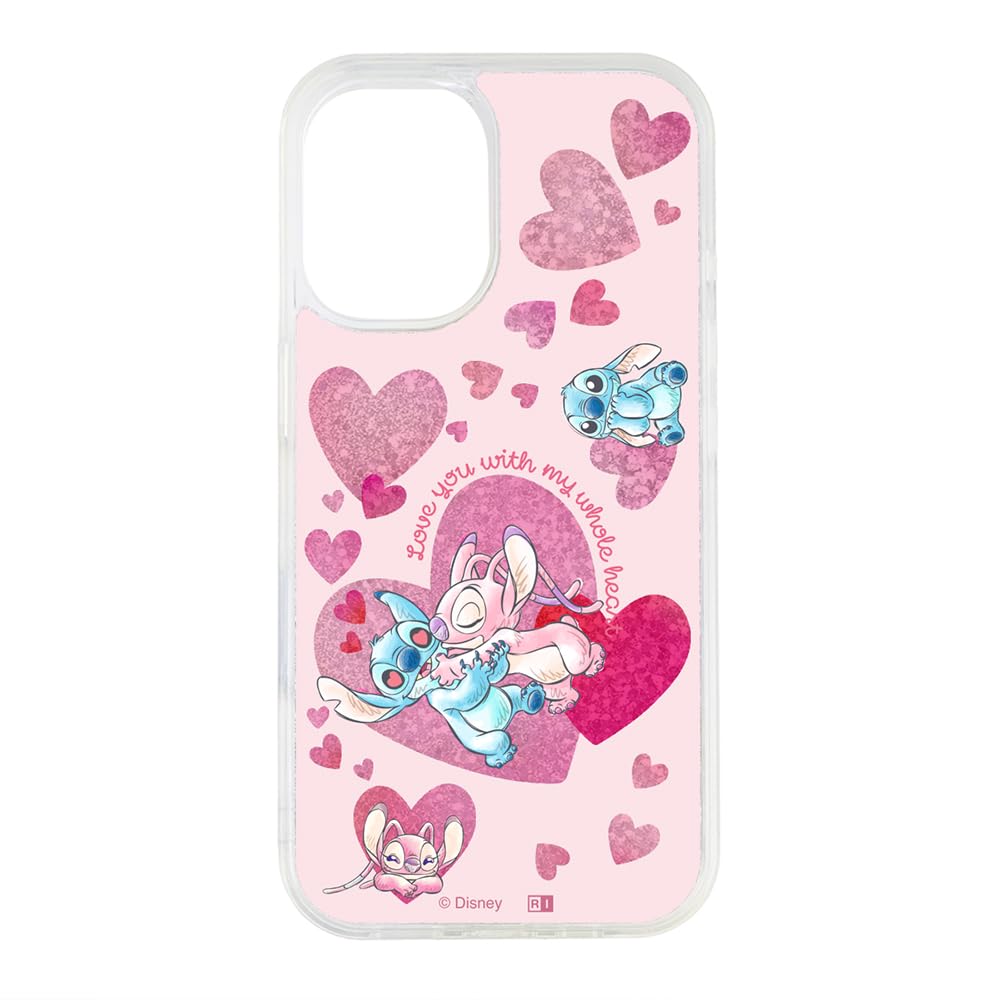 iPhone 16 入れもの/ウォルトディズニー/ぼうぜん自失吸いいれる バンパー 動く キラキラ ラメ グリッターケース/スティッチと天使 ハート形