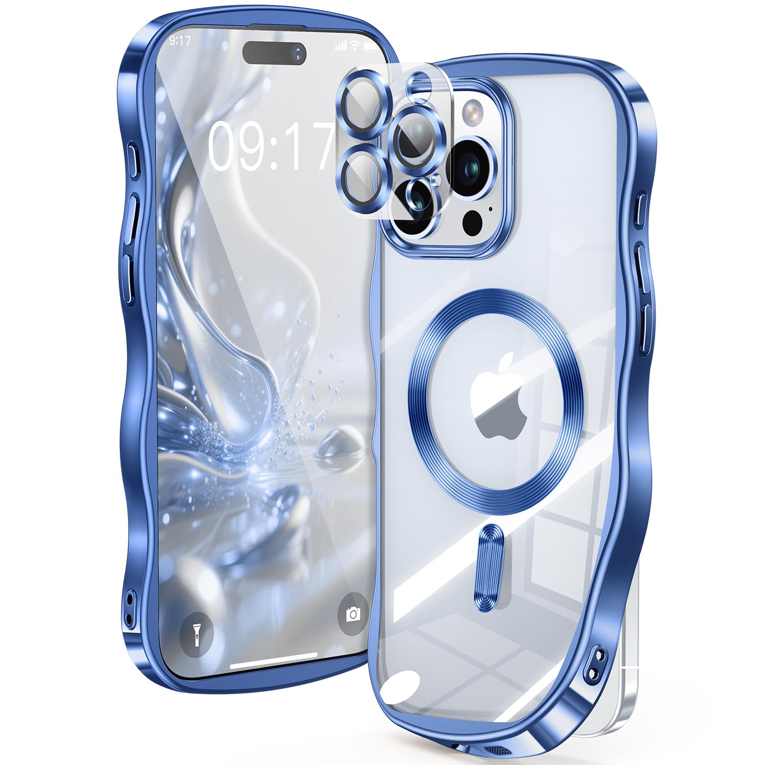【米軍進化耐久・CDリング・キュートなウェーブエッジ】iPhone 16 Pro ケース 【カメラ全面保護】【MagSafe対応】カメラフィルム 強力マグネット 衝撃吸収 TPU+PC メッキ加工 ソフト 黄ばみ防止