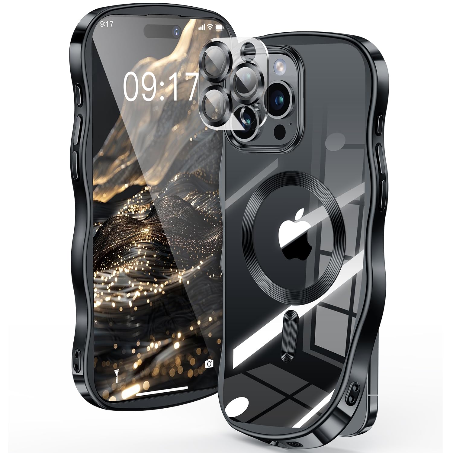 【米軍進化耐久・CDリング・キュートなウェーブエッジ】iPhone 16 Pro ケース 【カメラ全面保護】【MagSafe対応】カメラフィルム 強力マグネット 衝撃吸収 TPU+PC メッキ加工 ソフト 黄ばみ防止
