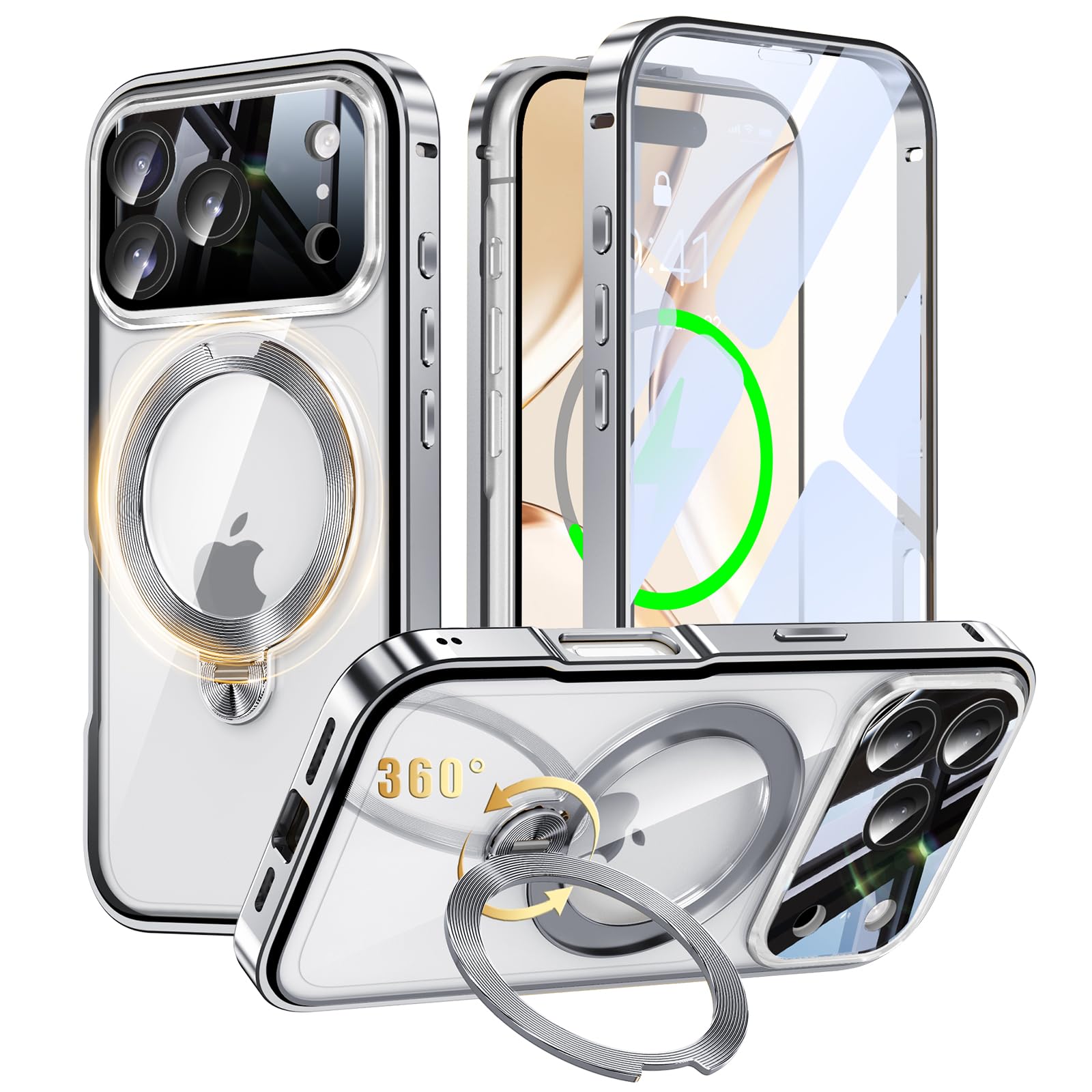 iPhone 17 Pro Max 用 両面 MagSafe相応う 容れもの アイフォン17労働者階級マックス 盛りだくさん取りまかなう 【90°危なげないに自主独往 × 360°回転させる】 薇式照明ランプ 縦横多角度 Uovon スマホケース アイホン17労働者階級マックス 全面