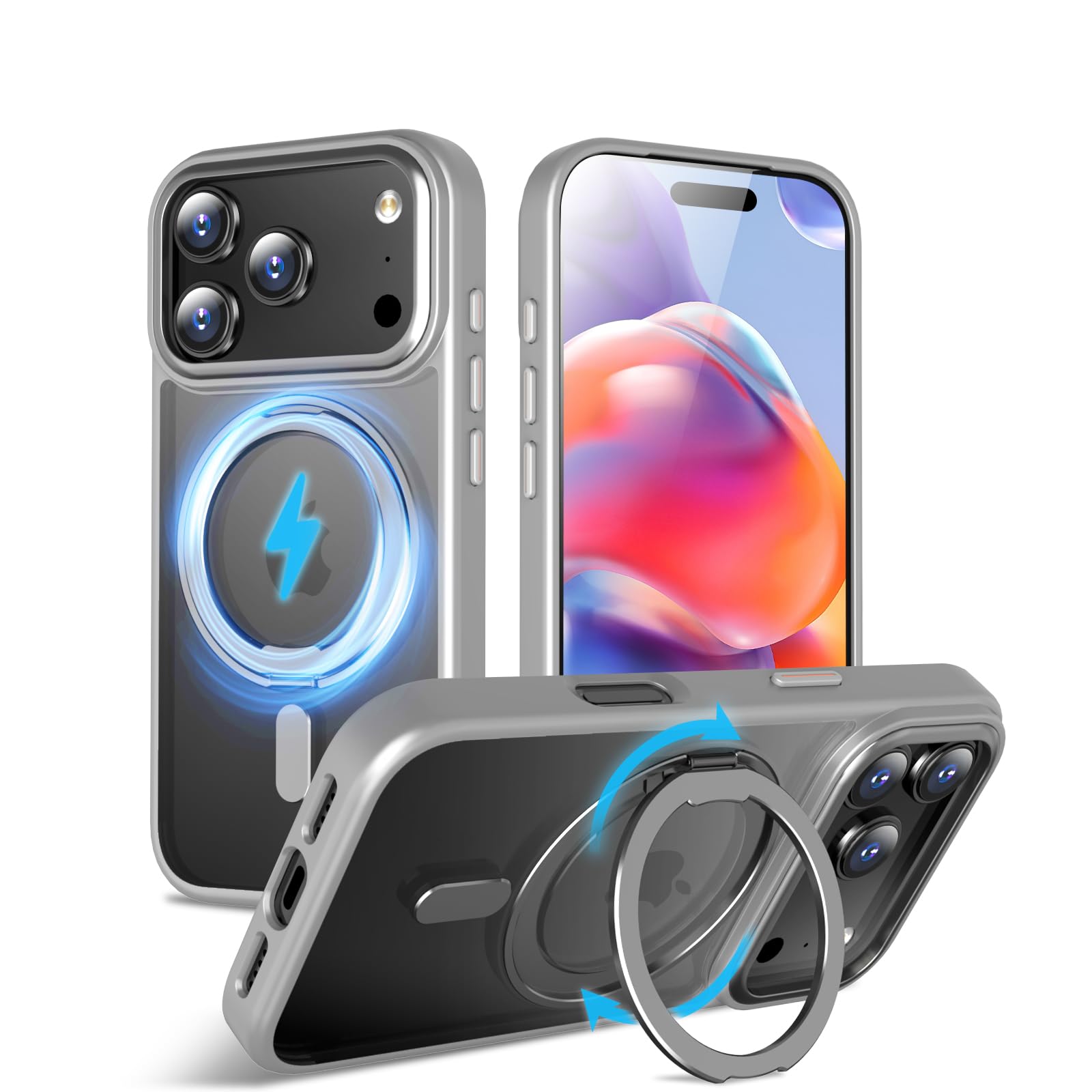 QUEASON【iPhone 17Pro 用 MagSafe対応 ケース】360°回転スタンド ワイヤレス充電対応 いphone17pro 用 ケース リング付き 米軍MIL規格 アイフォン17pro 用 スマホケース magsafe 超強磁力 落下防止 iphone17プ