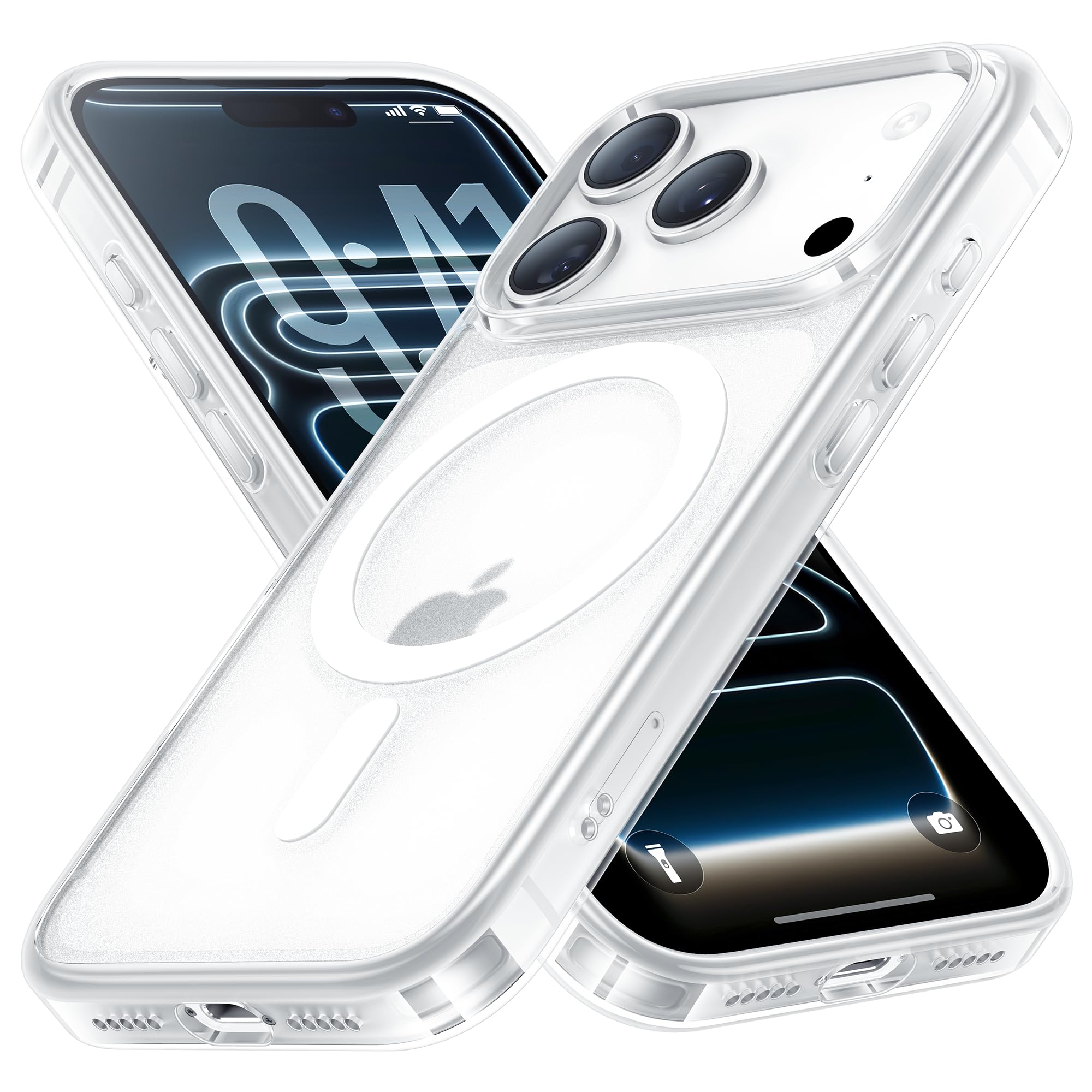 NIMASO iPhone 17 Pro 用 ケース MagSafe対応 マット 背面 強化ガラス 9H硬度 米軍MIL規格 SGS認証 傷つけ防止 耐衝撃 半透明 薄型 バンパー 黄変防止 マグネット搭載 マグセーフ対応 保護カバー ワイヤ