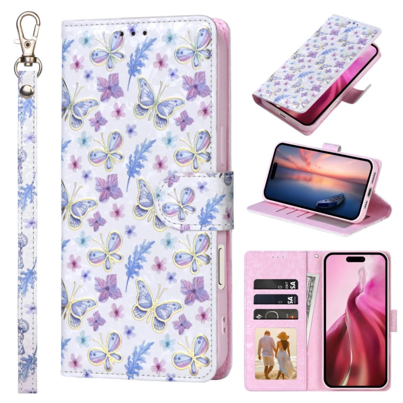 MaKaWa for iPhone 13 Mini ケース 手帳型 携帯カバー アイフォン13 Mini カード収納 スタンド機能 あいほん13 Mini ケース 手帳型 シンプル 軽量 耐衝撃高級PUレザー 全面保護 耐汚れ 花柄 ストラップ