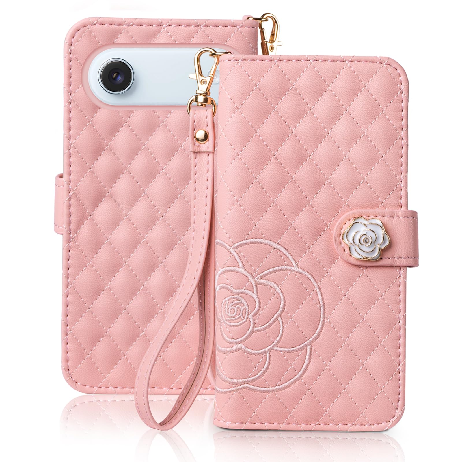 SZJAMIE 対応 いPhone 17 Air ケース 手帳型 スマホケース 薔薇と山茶花刺繍 アイフォン17 Air 手帳型ケース 花柄 おしゃれ 可愛い 女性向け 手触り柔らかい 耐衝撃 スタンド カード収納 財布型 全