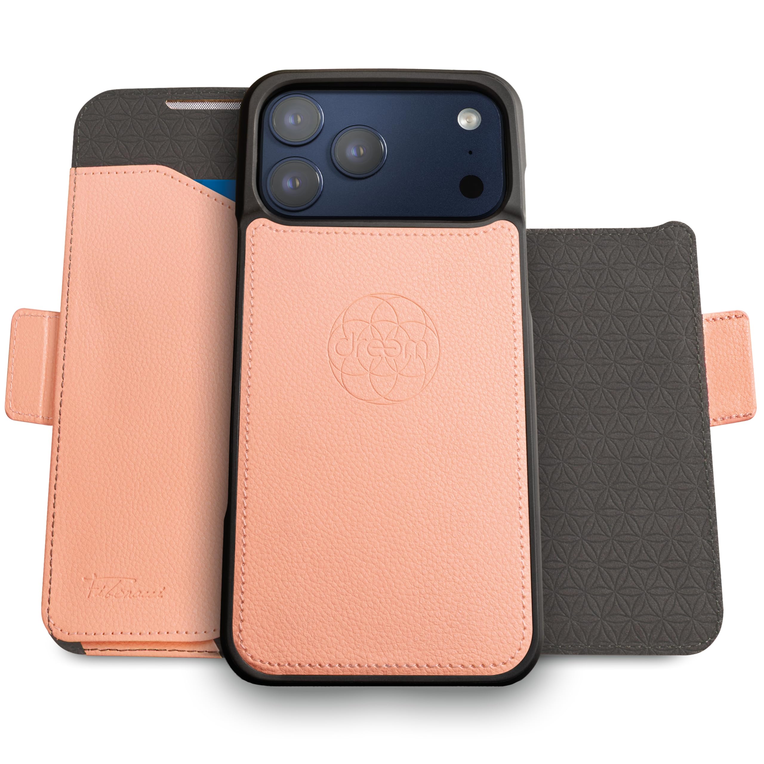 Dreem iphone 17 pro ケースウォレット、革命的なスマートフォンスタンド、ヴィーガンレザー、MagSafe填まる相応う、磁石着脱式フリップ押しかぶせる、RFID保護すること歌留多保持者、差し上げ物ボックス席