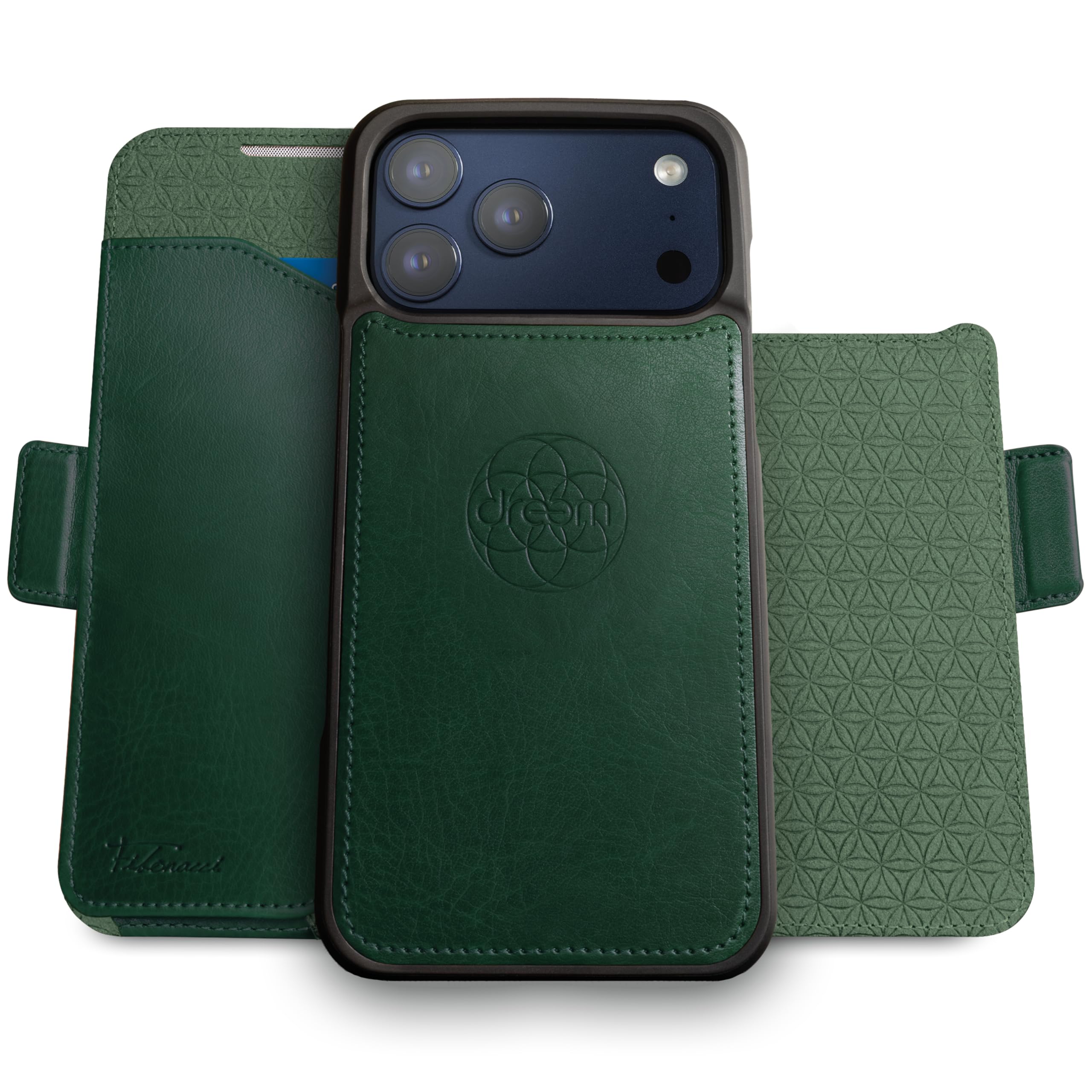Dreem iphone 17 pro max ケースウォレット、革命的なスマートフォンスタンド、ヴィーガンレザー、MagSafe填まる相応う、磁石着脱式フリップ押しかぶせる、RFID保護すること歌留多保持者、ギフトボック