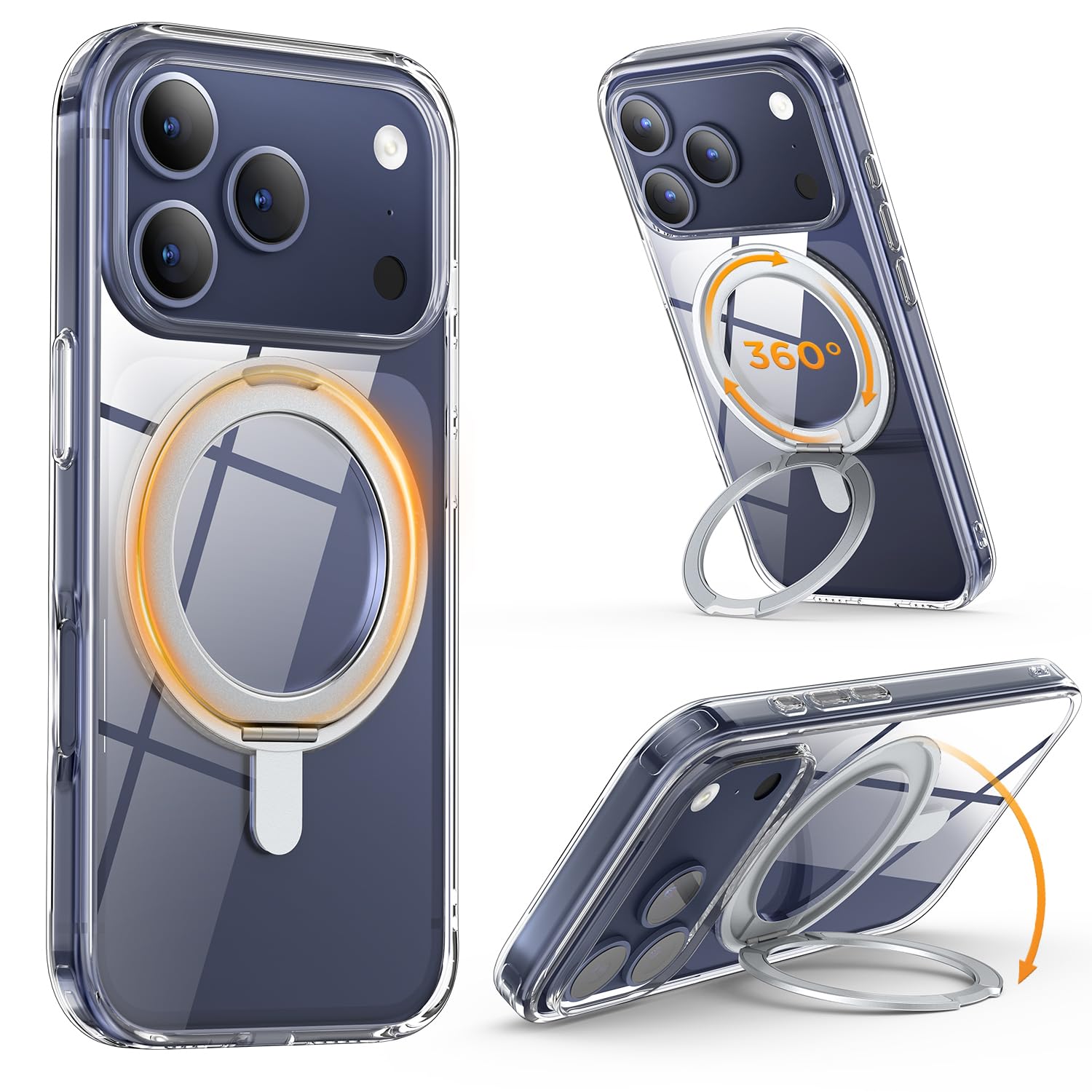 SURPHY iPhone 17 Pro 用照明ランプ入れもの 全澄み切った,6.3in(2025) 360°回転させる能力のあるな照明ランプ MagSafe相応う 横縦相い性 角度合わせる 包みかくし納める式 磁石積み上げる スマホケース iPhone 17 Pro用全澄み切った入れもの（せつ然たる）