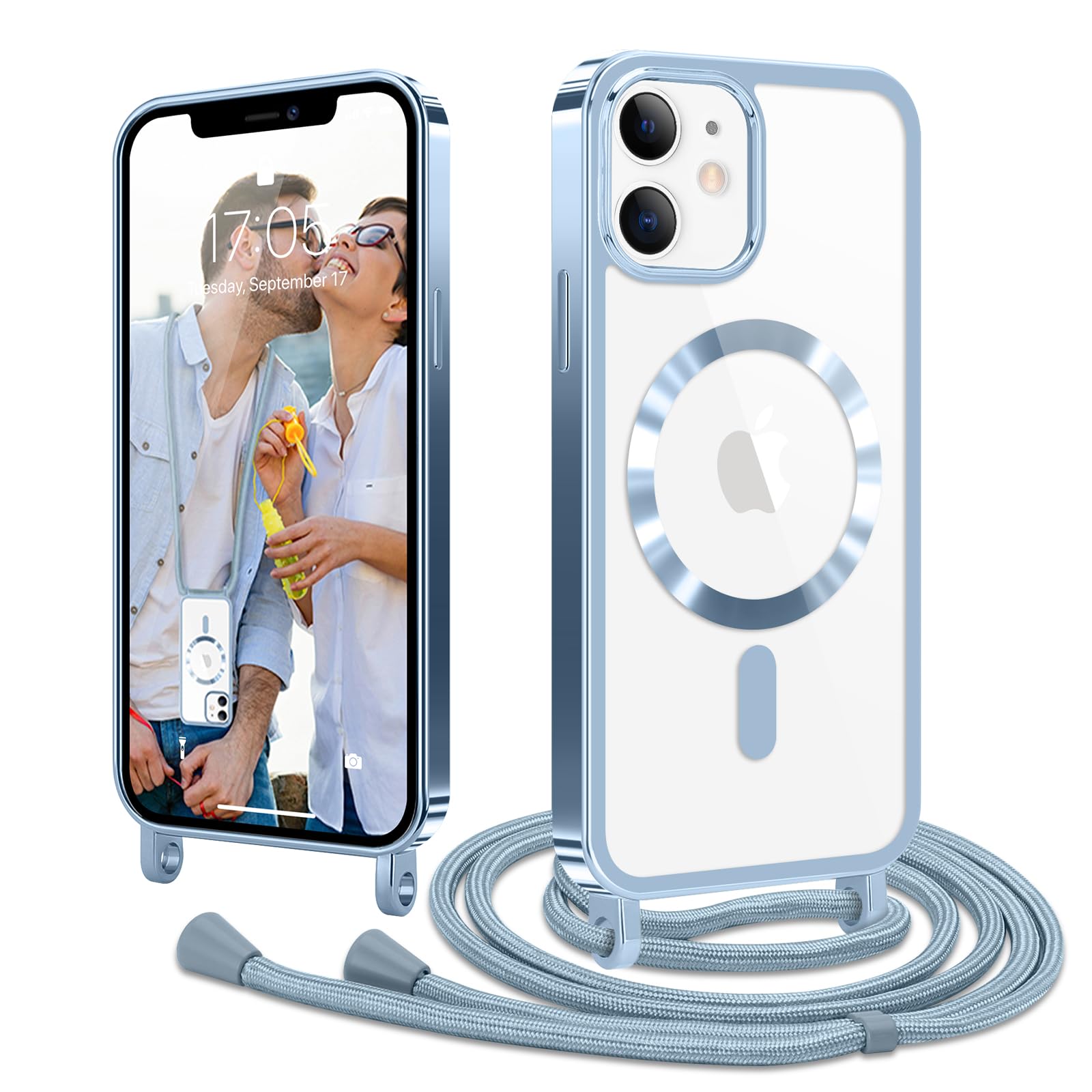 Lafunda iPhone 12/12 Pro 用 ケース クリア MagSafe対応 ショルダー スマホカバー 透明 肩掛け 斜めかけ 縄掛け TPU 薄型 おしゃれ マグネット搭載 耐衝撃 落下防止 長さ調整可能 ワイヤレス充電 アイ