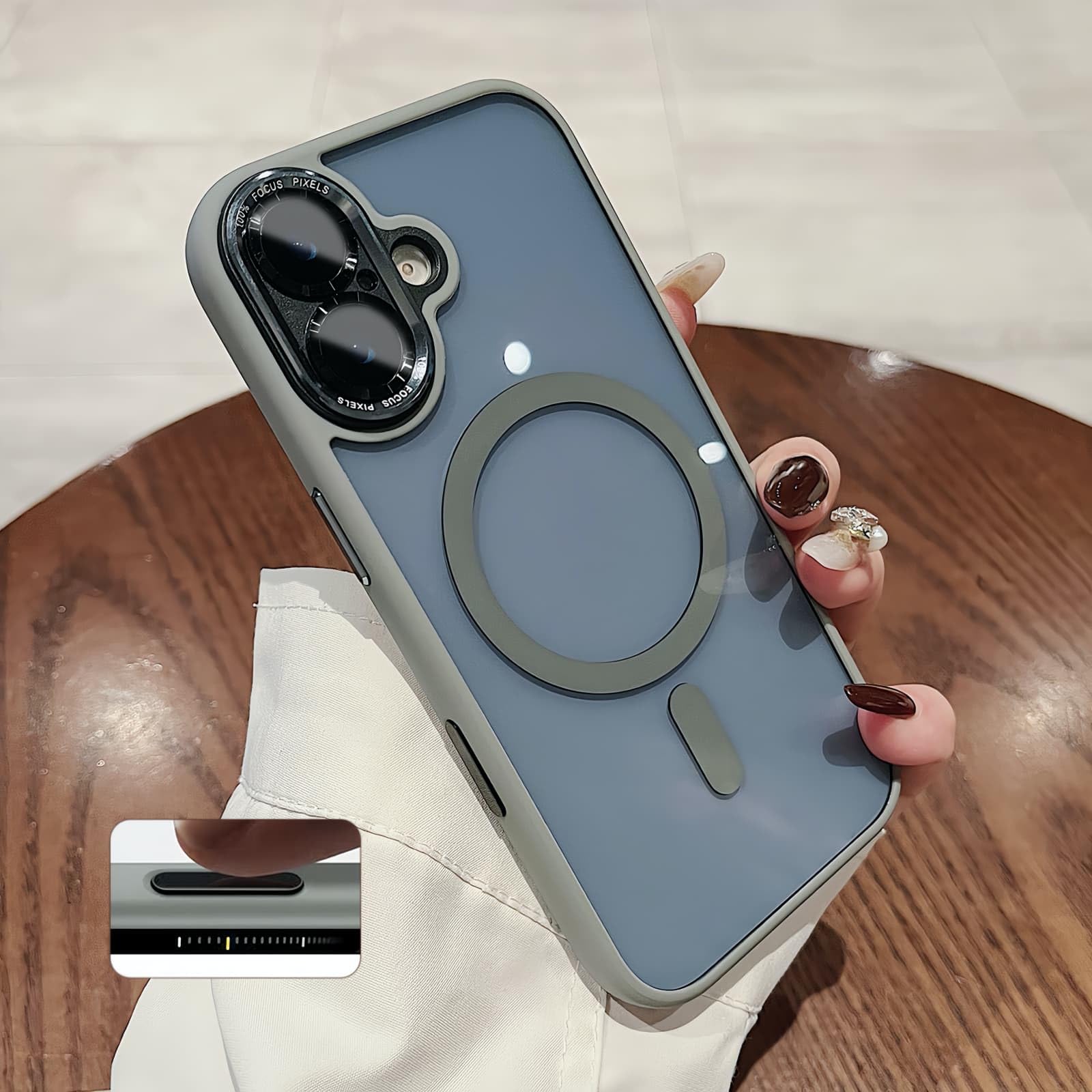 iyite iPhone 17 ケース、一体型カメラレンズ保護機能付き、[MagSafe 対応] [ミルグレード耐衝撃落下防止] 透明バックプレーン保護ケース、iPhone 17 用、グレー
