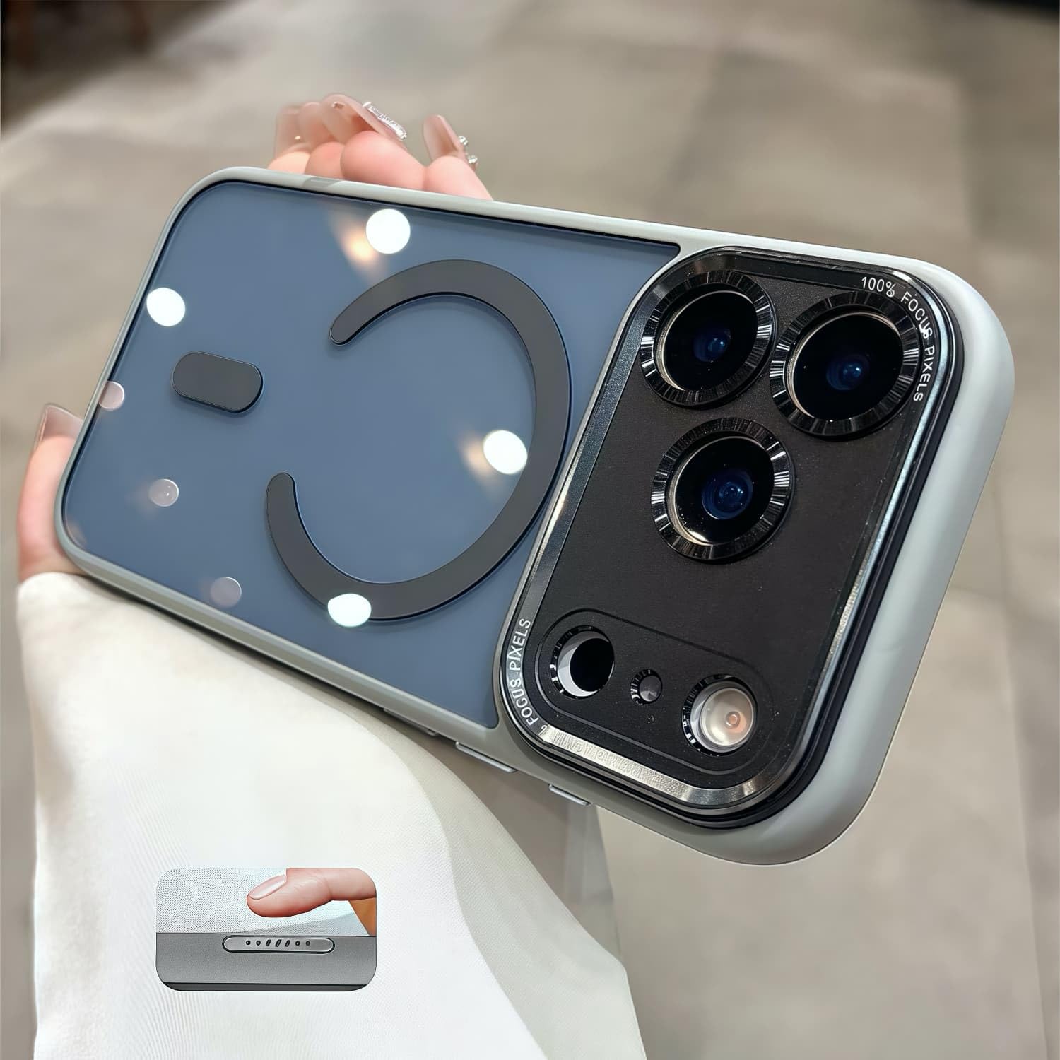 iyite iPhone 17 Pro Max ケース、一体型カメラレンズ保護機能付き、[MagSafe 対応] [ミルグレード耐衝撃落下防止] 透明バックプレーン保護ケース、iPhone 17 Pro Max 用、グレー