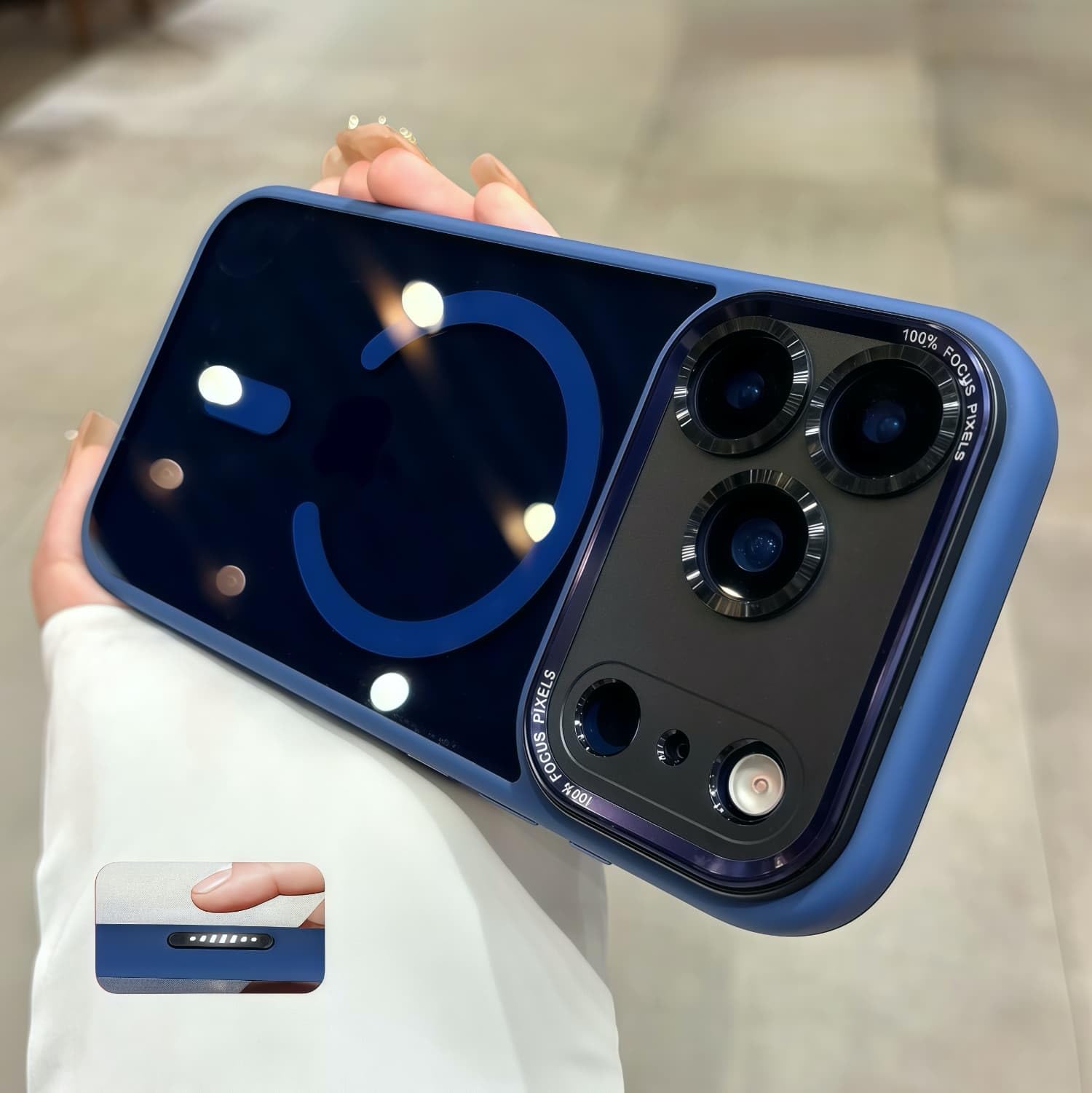 iyite iPhone 17 Pro Max ケース、一体型カメラレンズ保護機能付き、[MagSafe 対応] [ミルグレード耐衝撃落下防止] 透明バックプレーン保護ケース、iPhone 17 Pro Max 用、ブルー｜WES STORE