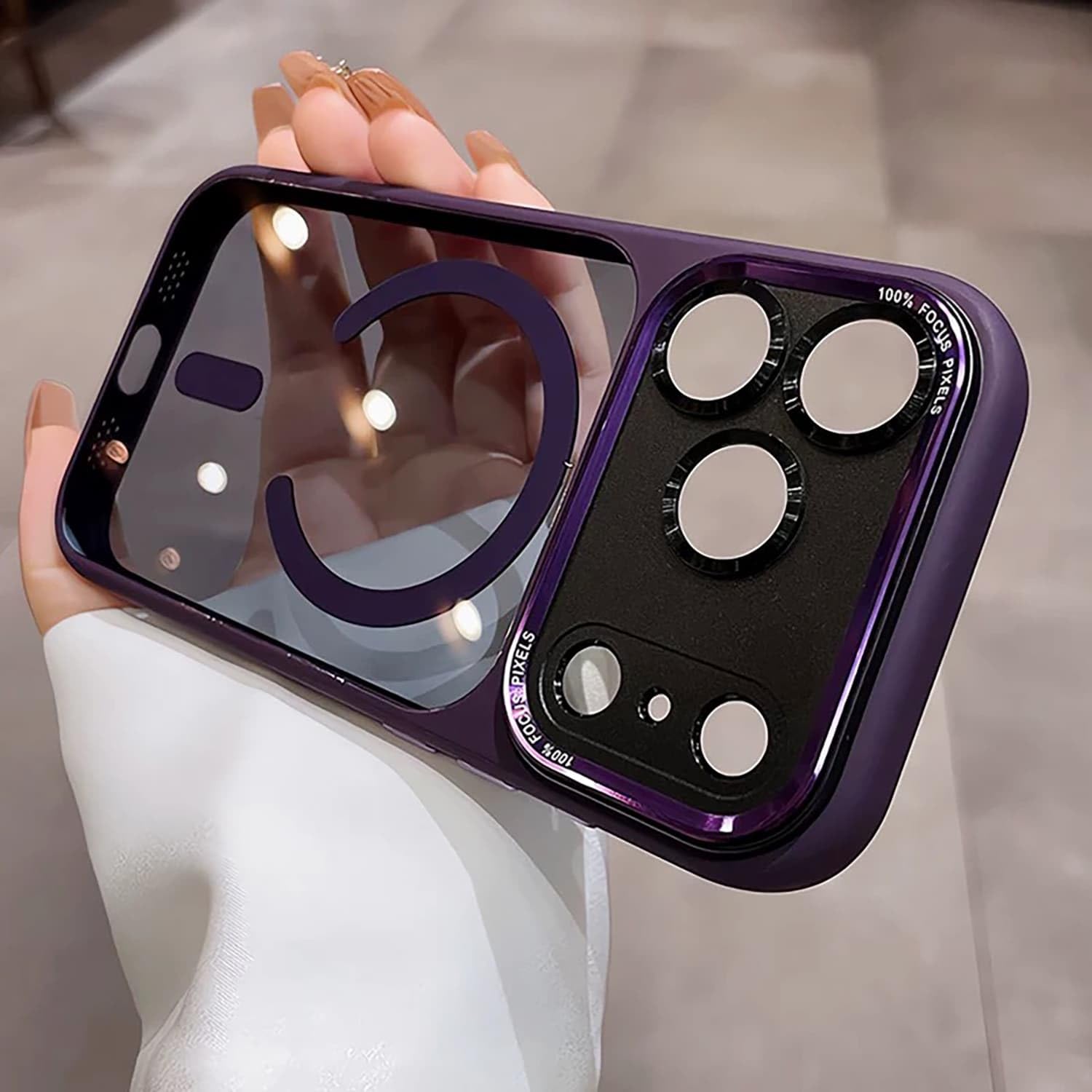 iyite iPhone17 Pro ケース、一体型カメラレンズ保護機能付き、[MagSafe 対応] [ミルグレード耐衝撃落下防止] 透明バックプレーン保護ケース、iPhone 17 Pro用、パープル