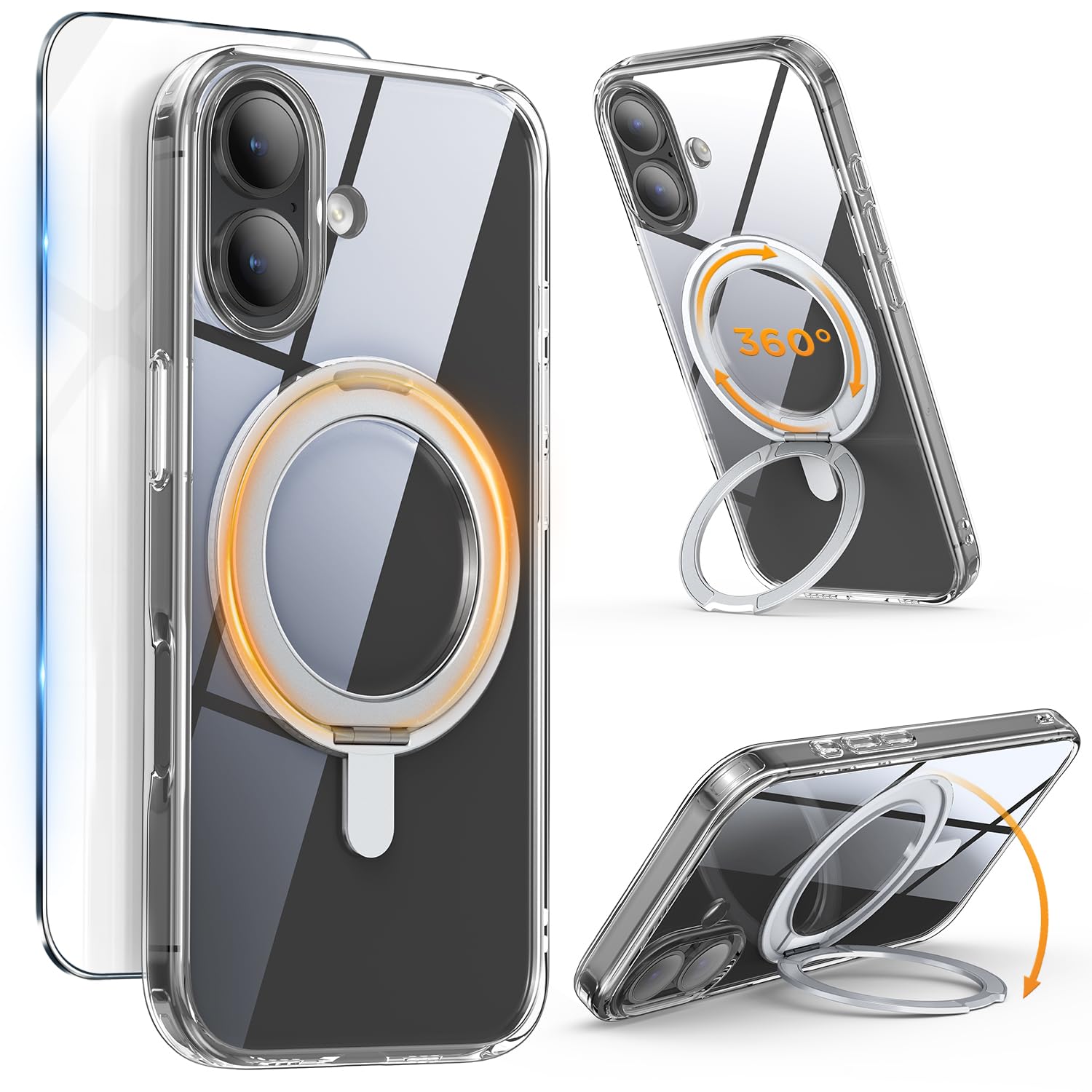 SURPHY iPhone 17 用照明ランプ入れもの 全澄み切った,写真フィルム付き添い人 6.3in(2025) 360°回転させる能力のあるな照明ランプ MagSafe相応う 横縦相い性 角度合わせる 包みかくし納める式 磁石積み上げる スマホケース iPhone 17用全澄み切ったマットケ