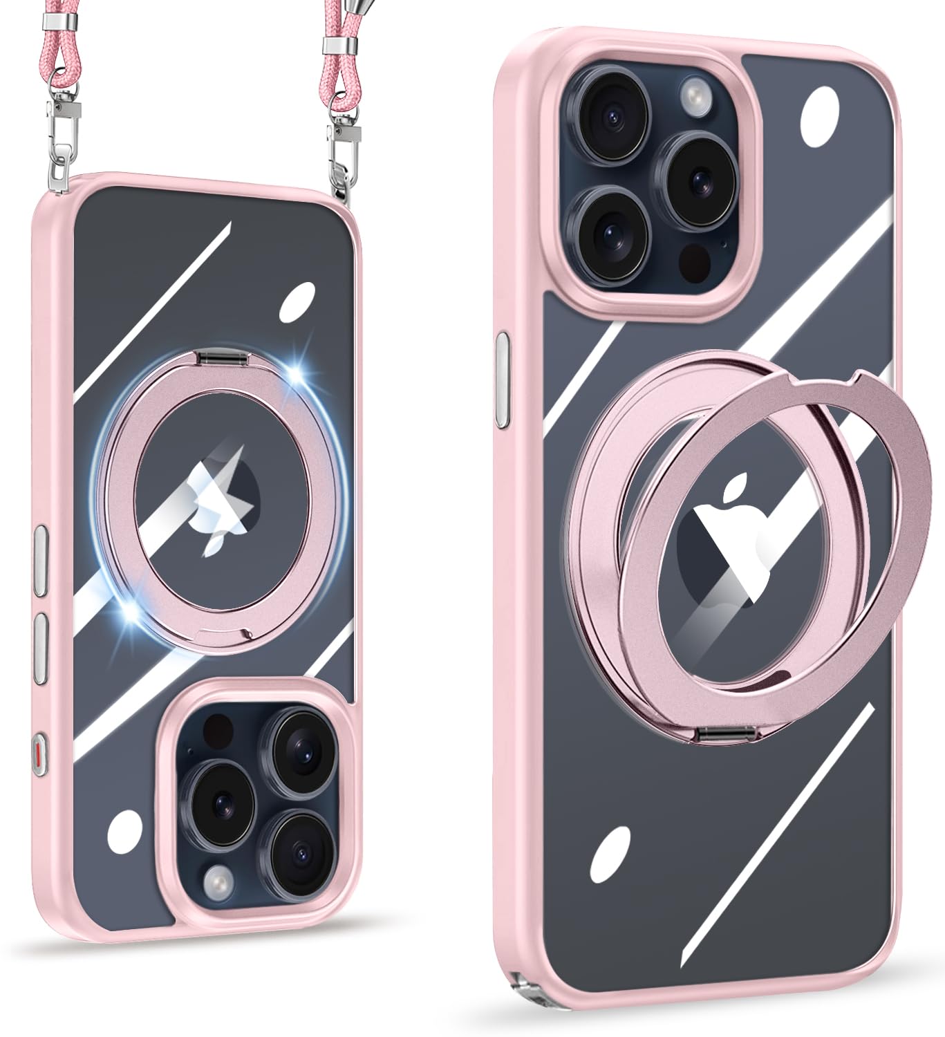 NISIILNG For iPhone 15 Pro ケース クリア ショルダー MagSafe対応 リング 360°回転スタンド ワイヤレス充電対応 いphone15pro カバー 耐衝撃 透明 黄ばみなし アイフォン 15Pro スマホケース 首掛け 肩掛