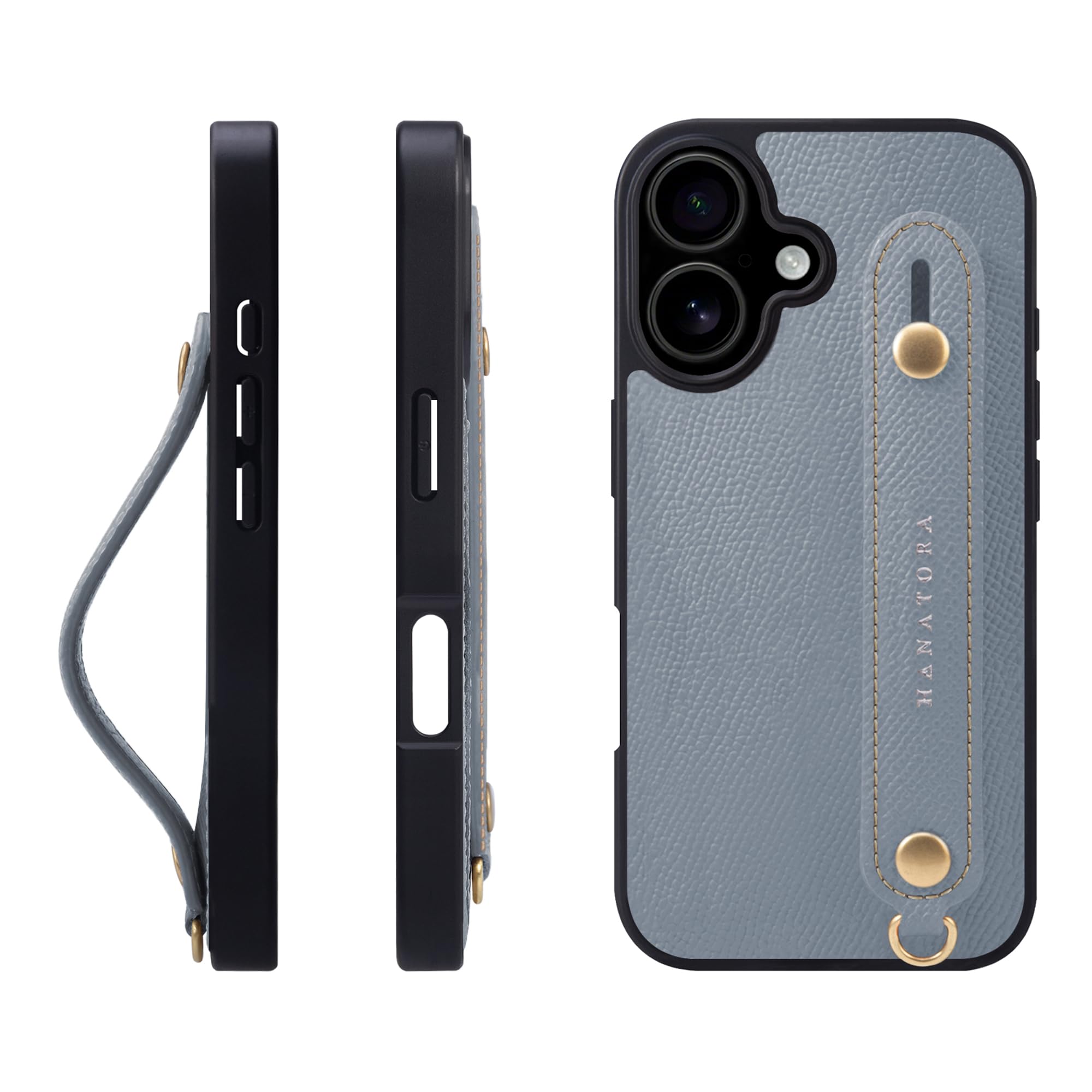 HANATORA for iPhone 17 ケース 本革 耐衝撃 背面ベルト スマホケース スマホ スタンド機能 ネック ストラップ 付き エンボスレザー ギフト マグネットなし ブルー ラン NGH-17-Bluelin｜WES STORE 10,670円