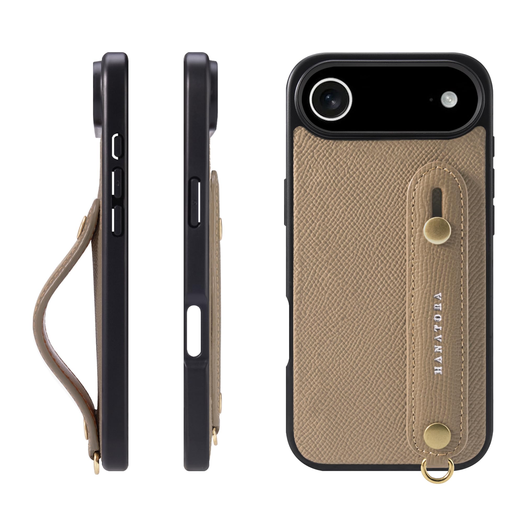 HANATORA for iPhone 17Air ケース 本革 耐衝撃 背面ベルト スマホケース スマホ スタンド機能 ネック ストラップ 付き エンボスレザー ギフト マグネットなし グレージュ NGH-17Air-Grege｜WES STORE 10,670円