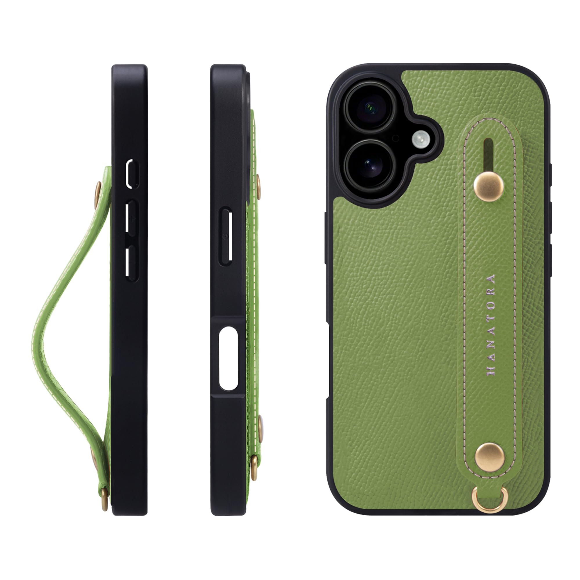 HANATORA for iPhone 17 ケース 本革 耐衝撃 背面ベルト スマホケース スマホ スタンド機能 ネック ストラップ 付き エンボスレザー ギフト マグネットなし ヴェールクリケット NGH-17-VertCriquet｜WES STORE