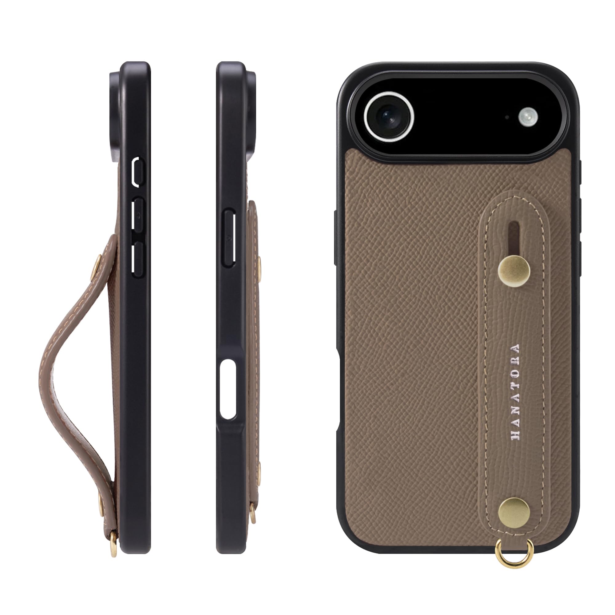 HANATORA for iPhone 17Air ケース 本革 耐衝撃 背面ベルト スマホケース スマホ スタンド機能 ネック ストラップ 付き エンボスレザー ギフト マグネットなし トープ NGH-17Air-Taupe|WES STORE