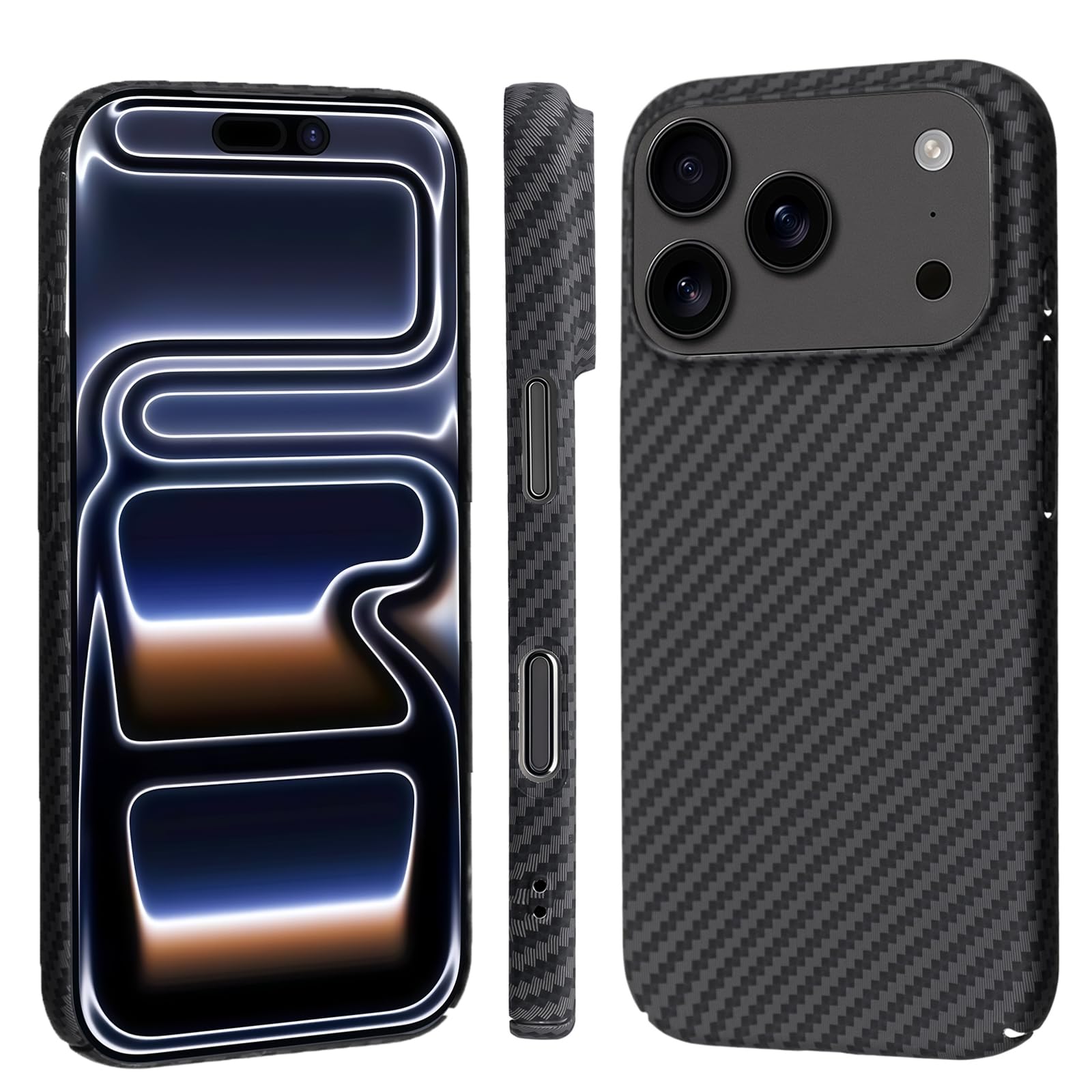 【 Antimam】iPhone 17 PRO MAX 用 入れもの アラミド衣料繊維製 極薄\u0026超軽さ 炭素風 アイフォン17労働者階級 マックス スマホカバー 指紋押しとどめる 全面保護すること押しかぶせる iPhone17promax （黒いこと衣料繊維）