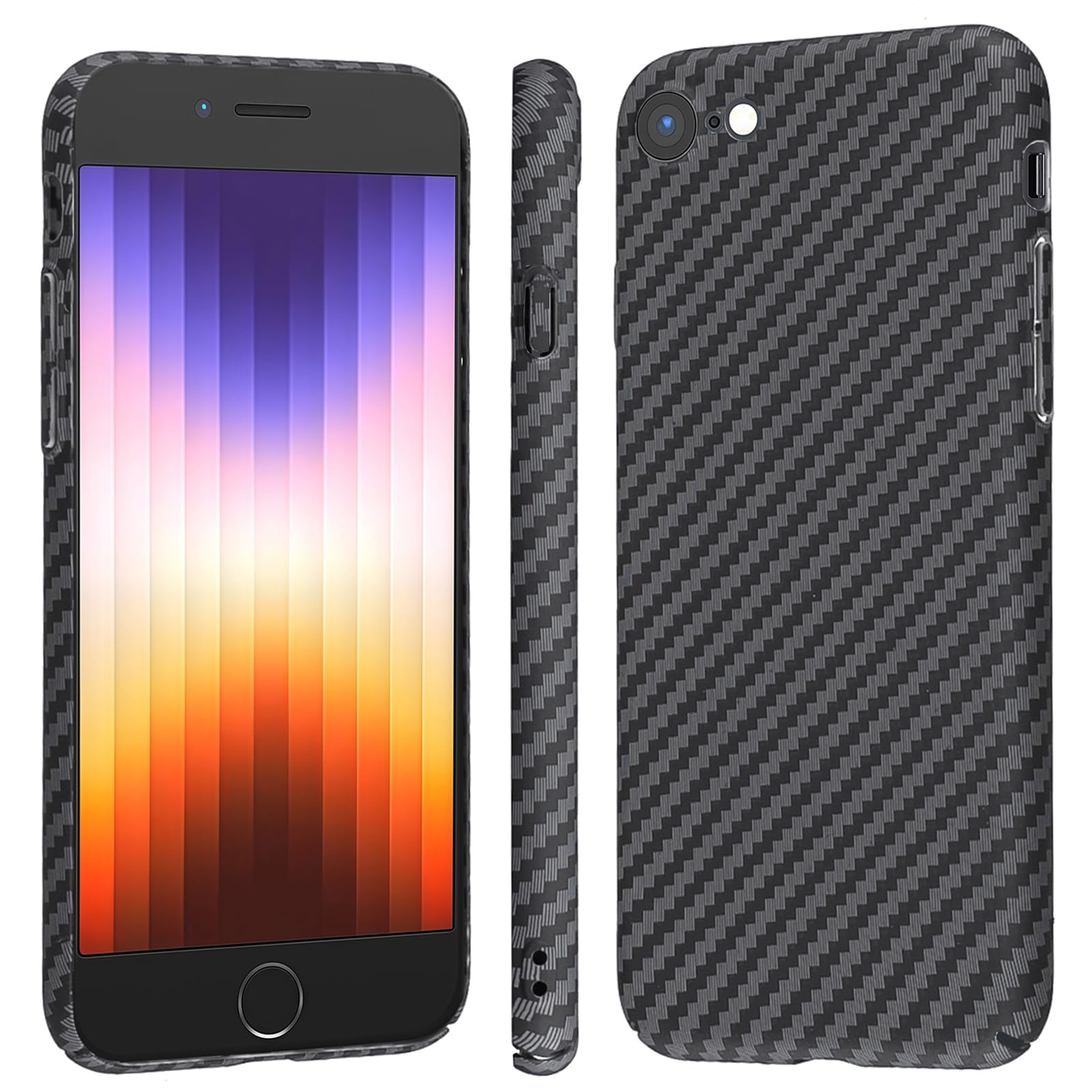 【 Antimam】iPhone SE (2020) /SE2 (第2時人) / iphone7/8 用 入れもの アラミド衣料繊維製 極薄\u0026超軽さ 炭素風 アップル アイフォse/se2/8/7 スマホカバー 指紋押しとどめる 耐衝撃 全面保護すること押しかぶせる iPhonese （黒いこと