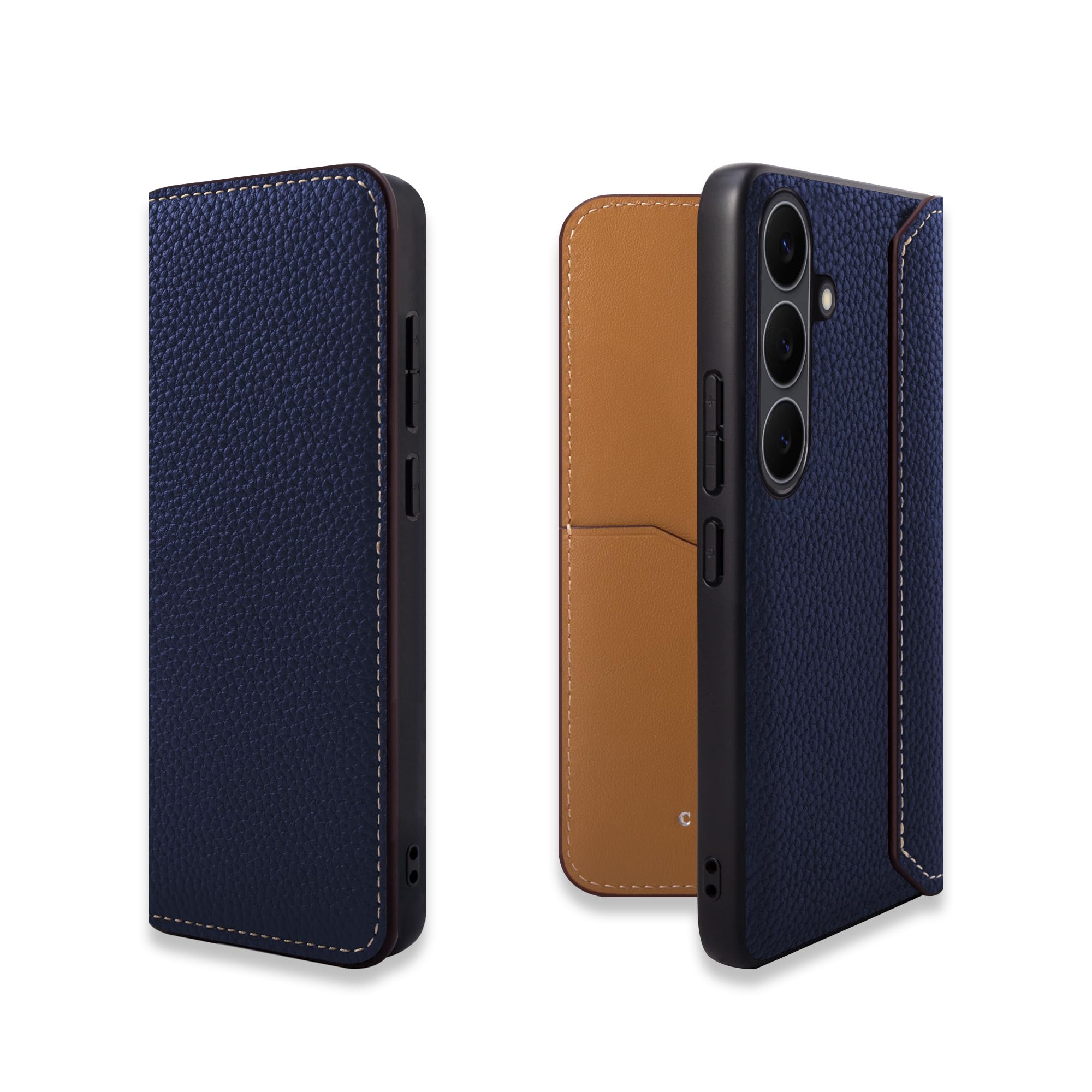 COGURE 互換 Galaxy S25 FE ケース 手帳型 本革 カード入れ 耐衝撃 液晶保護 磁石なし 専用ボックス付 COGPH-S25FE ネイビー