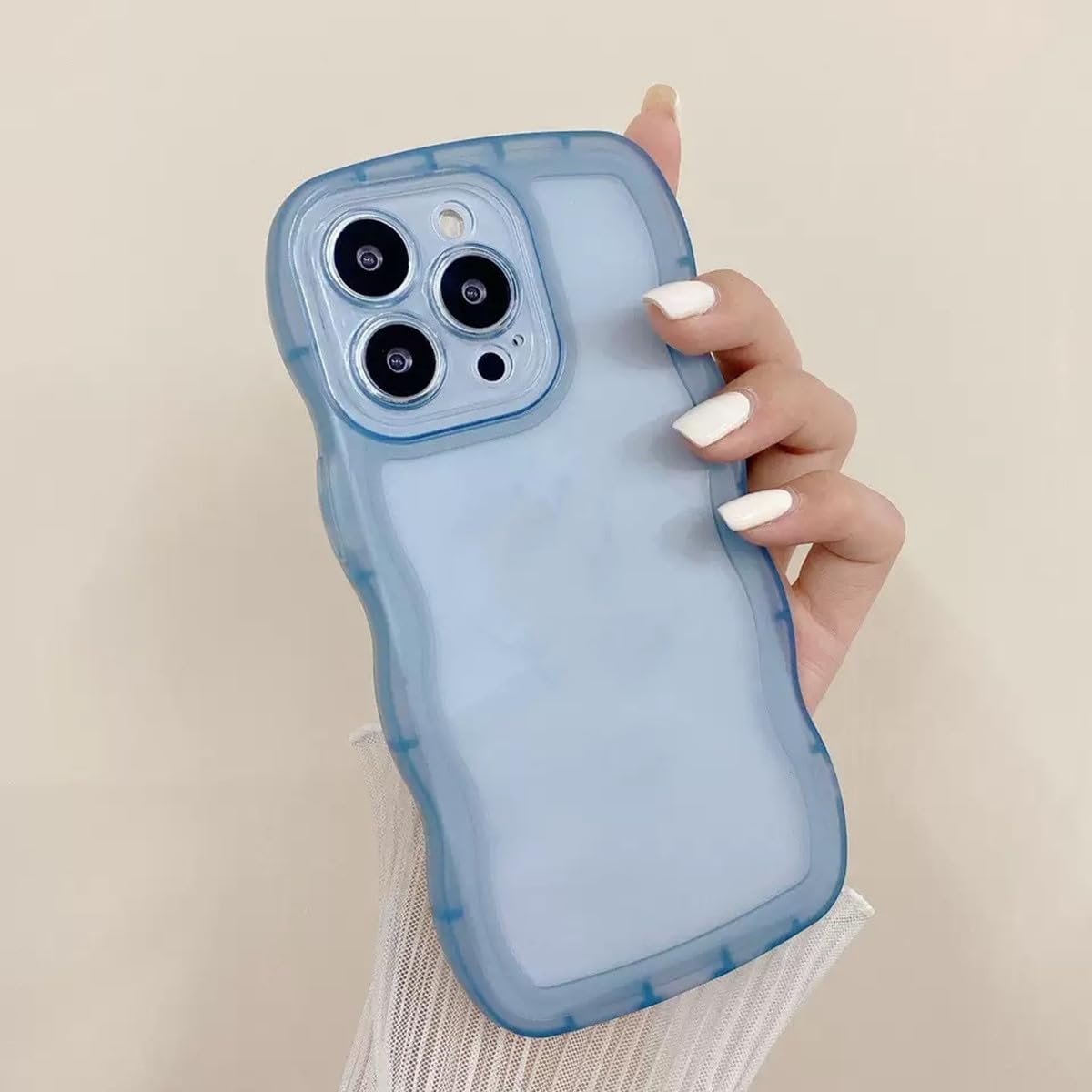 Veaol 向けの iPhone 17 Pro ケース アイフォン 17 Pro 対応 スマホケース 透明 可愛い ウェーブ 携帯カバー 青