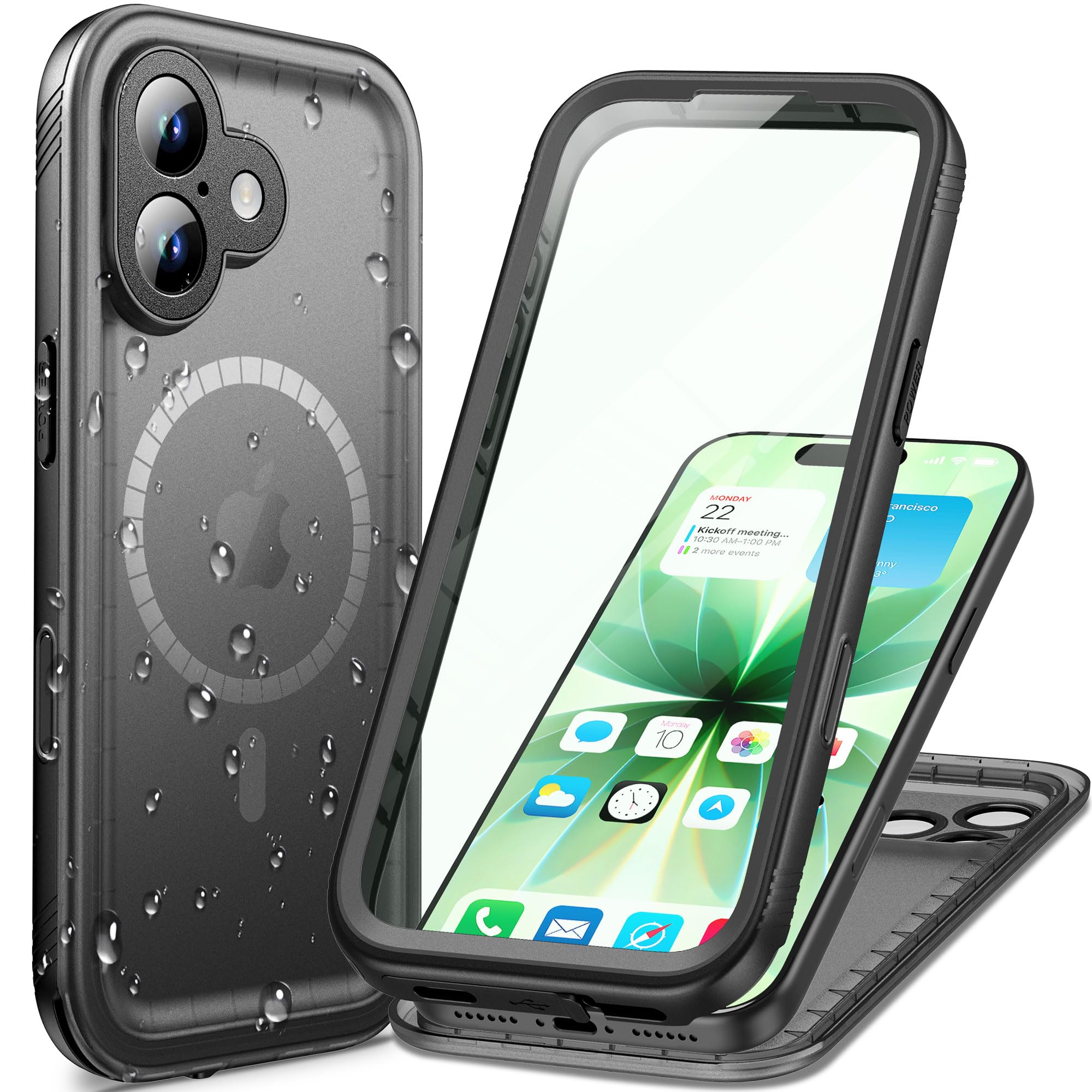 Cozycase 17 用 容れもの MagSafe相応う 用 雨合羽容れもの - 完膚なきまで雨合羽 引っ敷き質感 磁石積み上げる IP68 防塵 3M 耐衝撃 米軍MIL標準尺度 同盟罷工一回り付き添い人 360度 両面 全面 海 お風呂 水中映画化 17 用 牢固たる 防黄変 耐久