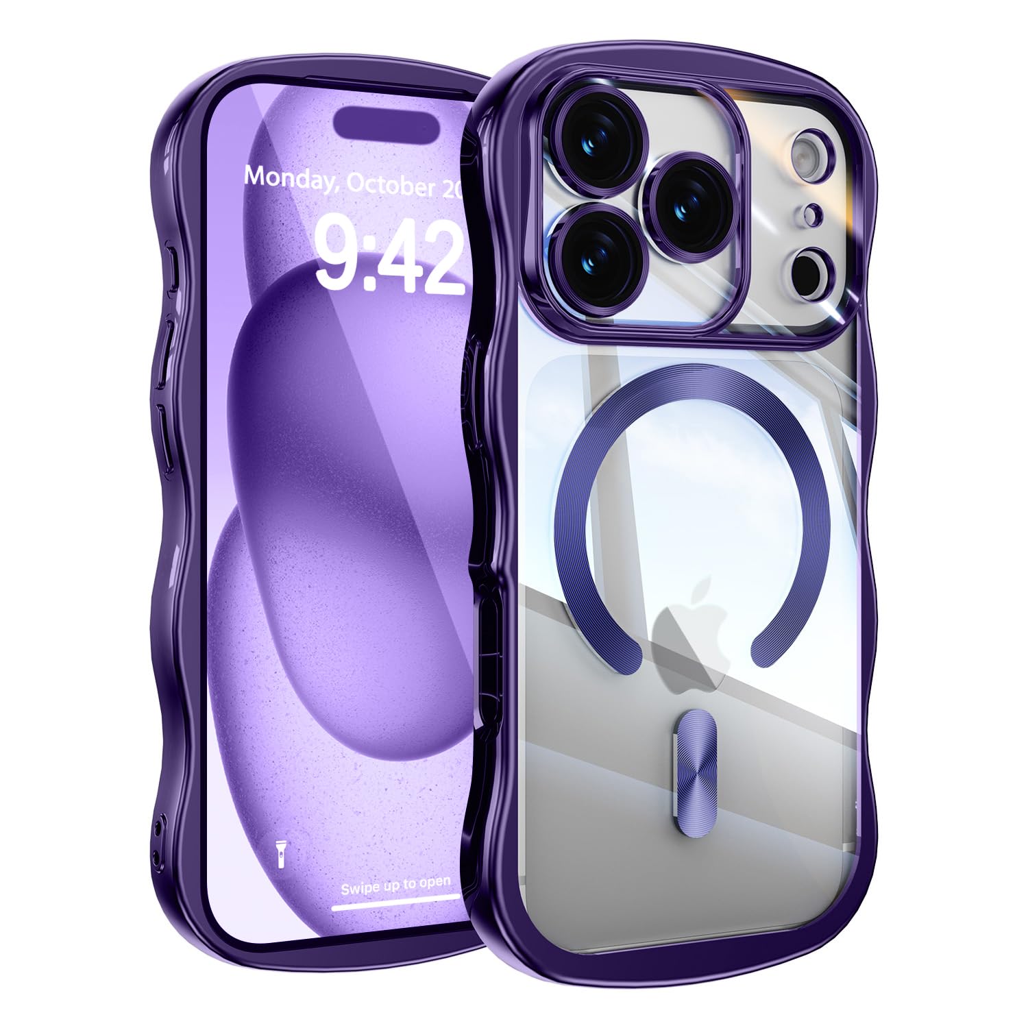 UEEBAI 対応 iPhone 17 Pro Max 用の ケース 半透明 TPU 電気メッキ 加工 ウェーブデザイン スマホケース MagSafe対応 クリア 可愛い 人気 おしゃれ ケース 薄型 軽量 耐衝撃 電鍍 波型 バンパー スマホ