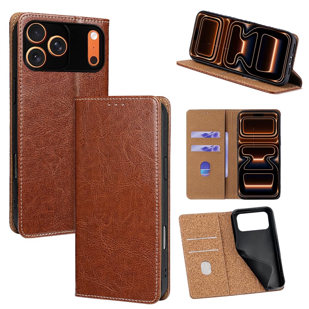For iPhone 17 Pro Max ケース 本革 手帳型 For アイフォン17 プロ マックス 牛革 カバー 上品 レザー 横置きスタンド機能 カード収納 2枚 人気 マグネット搭載 耐衝撃 全面保護 シンプルカバー 便利 ｜WES STORE