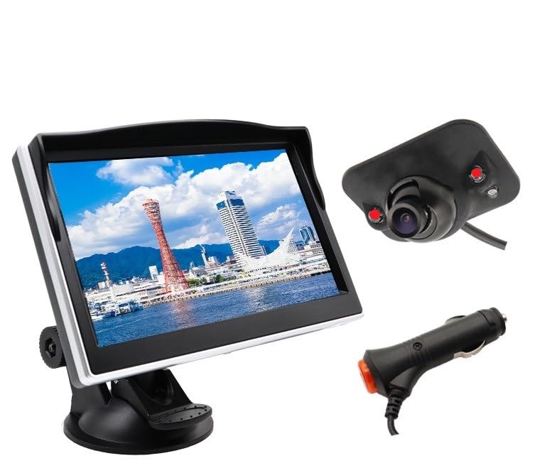 TK-SERVICE カメラ モニターセット 5インチ モニター バック フロント サイド 長さ7.5Mケーブル 一本配線 シガーソケット給電 取り付け超簡単 駐車支援 12V車 (赤外線LED)|WES STORE