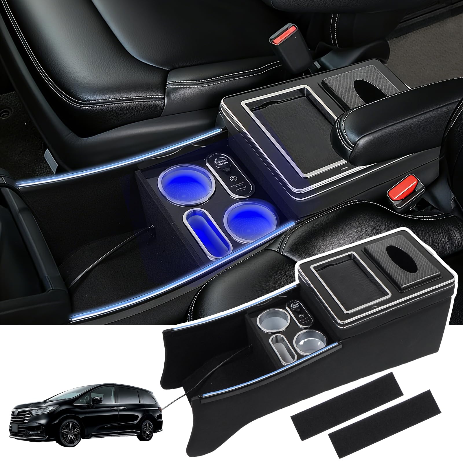 YESHMA コンソールボックス 車 オデッセイ RC系 RC1 RC2 RC4 アームレスト HONDA 適用 ODYSSEY 前後期対応 センターコンソールボックス ドリンクホルダー スマートコンソール USBポート LED サイドライ