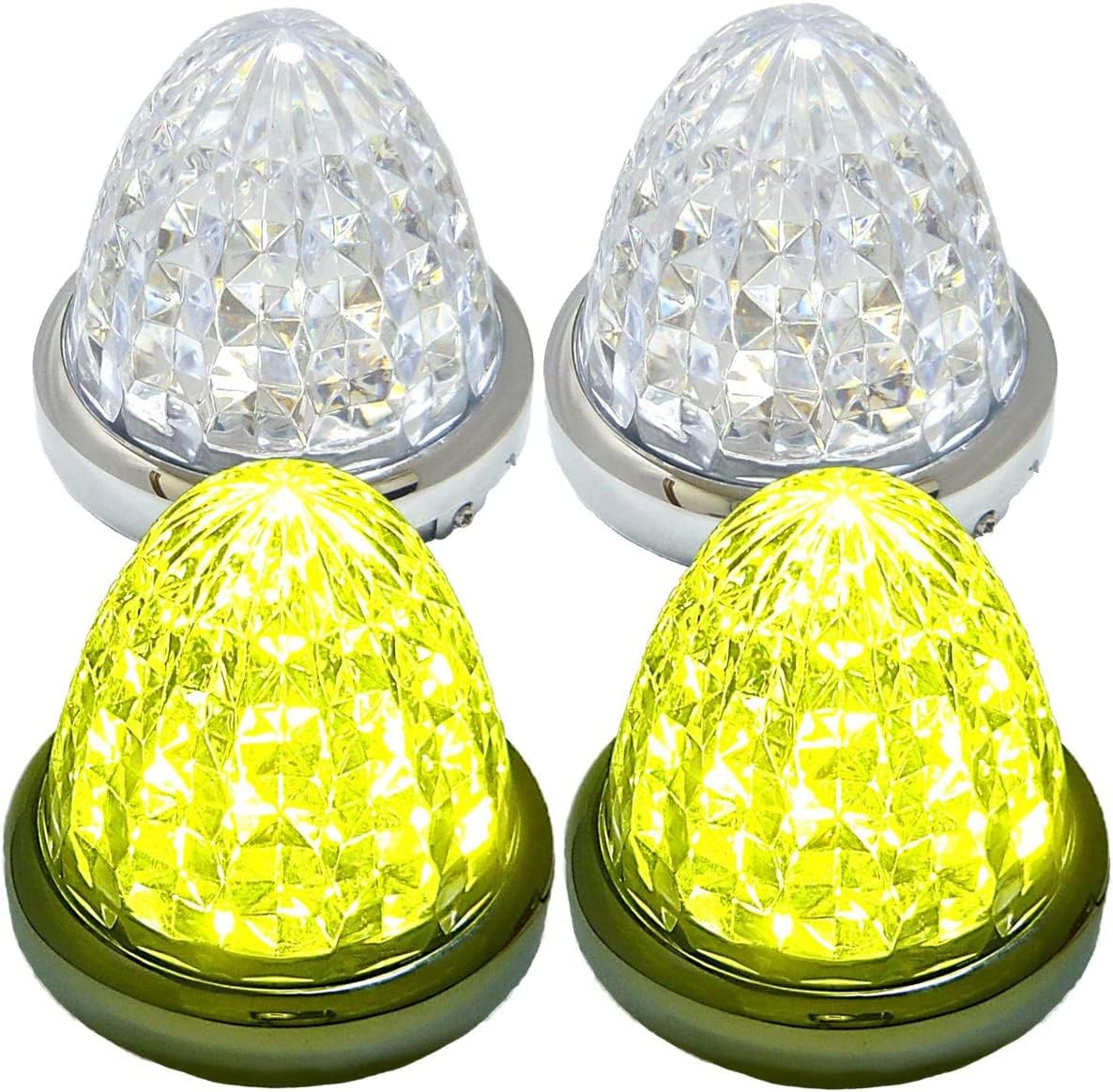 Gearl 24V LED 目じるし照明ランプ 片方目じるし メッキ輪っか 貨物自動車備品 (黄色, 4個)