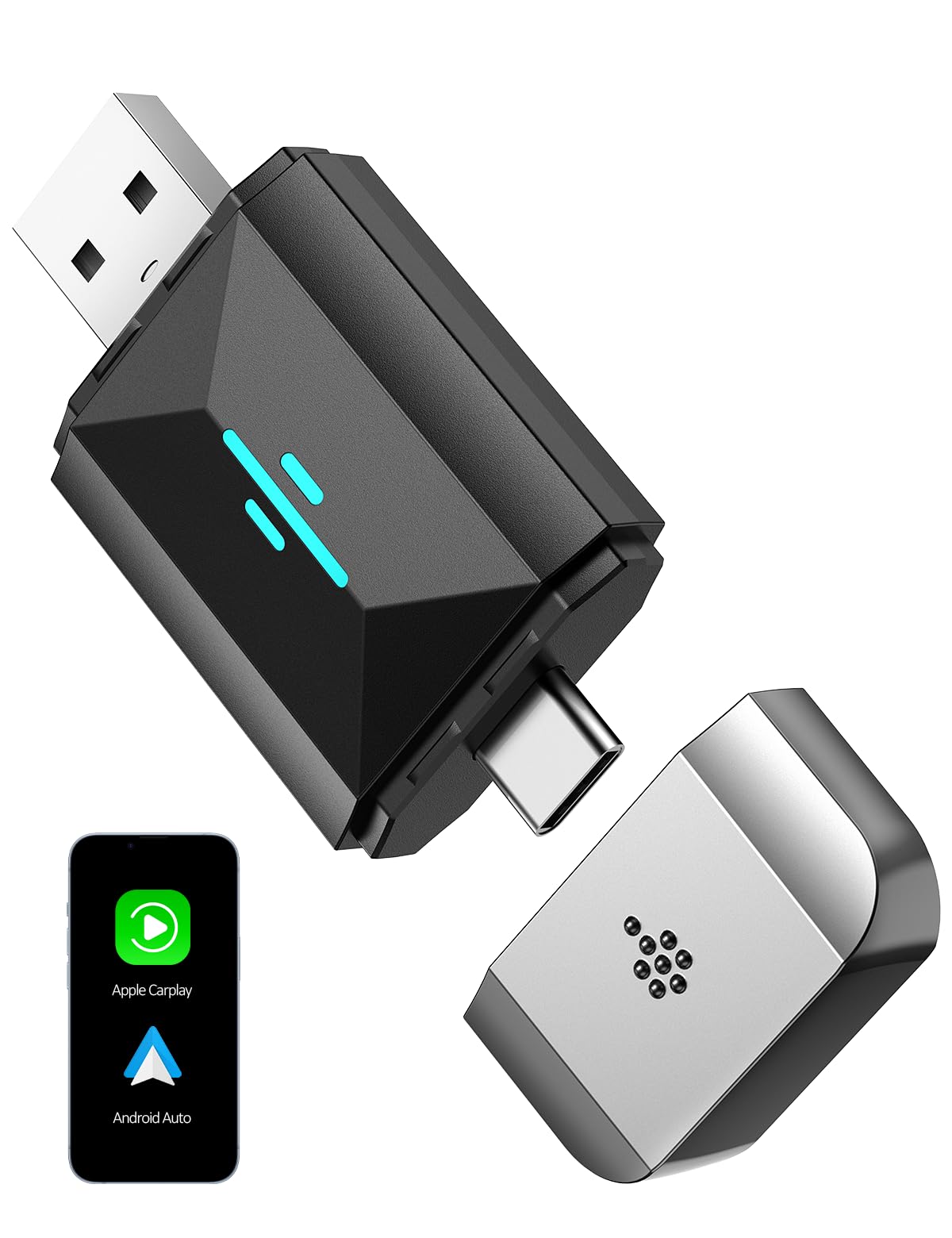 Volam 2 in 1 CarPlay&Android Auto ワイヤレス アダプター 5.0Bluetooth& 5G WiFi搭載 カープレイ無線化 デュアルコア搭載 フラグ&プレイ 自動接続 カープレイワイヤレストングル 有線CarPlayをワイヤレス|WES STORE