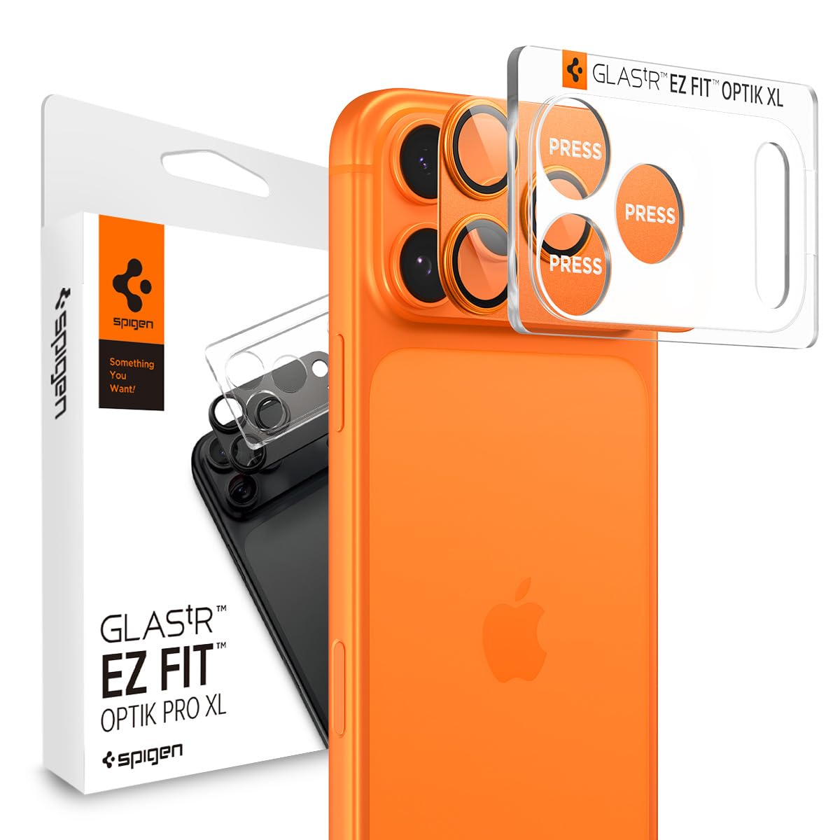 Spigen iPhone 17 Pro カメラ保護 カメラ部全面カバー PC素材 オレンジ 1枚入 Optik Pro XL AGL10645
