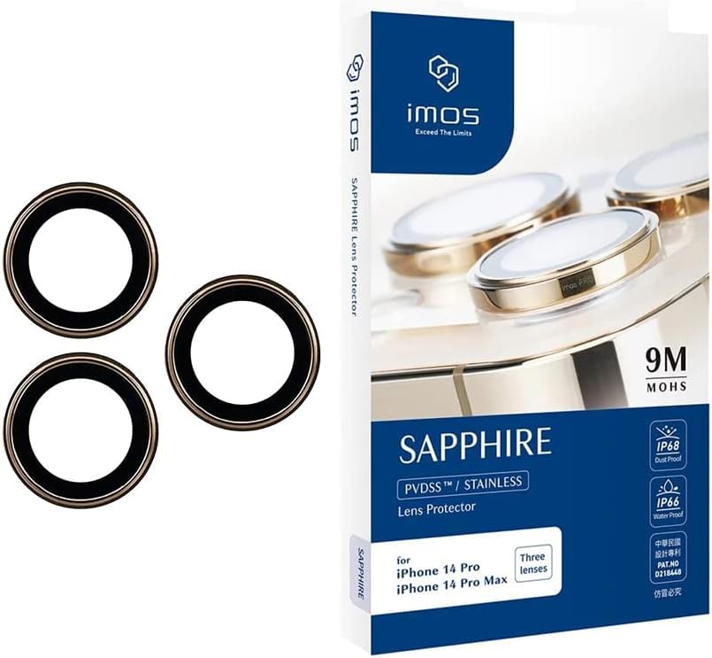 【imos】For iPhone 14 Pro/14 Pro Max Sapphire Aluminium Alloy Lens Protector - Gold
