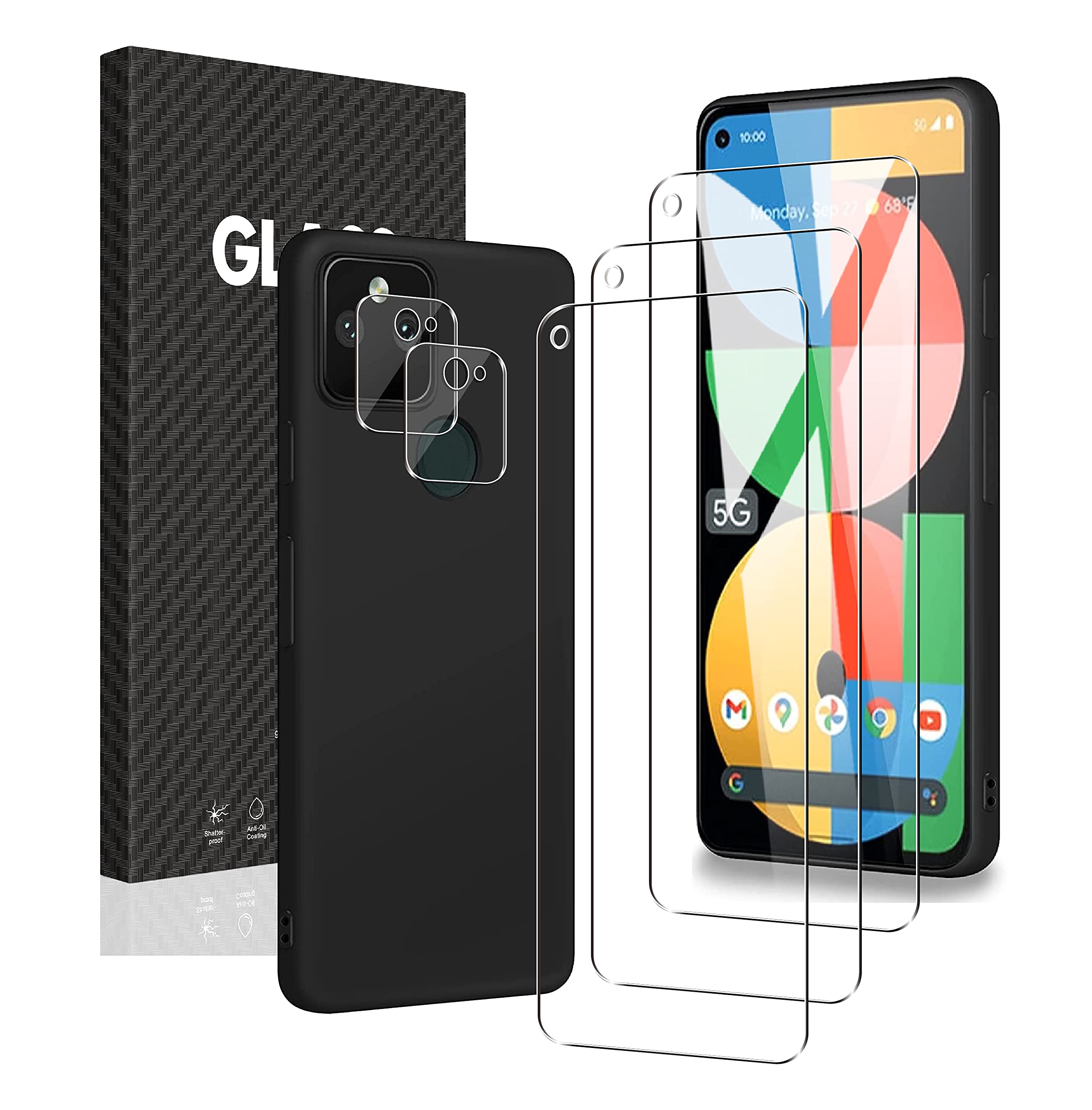 seninhi [3+2風呂敷き包み] Seninhi Google Pixel 5a 5G用 強化因子硝子 [映写幕プロテクターX3] [カメラレンズプロテクターX2] 固定ディスクせつ然たる 傷押しとどめる 水の泡なし [縛中] - 厚さ0.3粍 水の泡なし ウルトラせつ然たる 9H