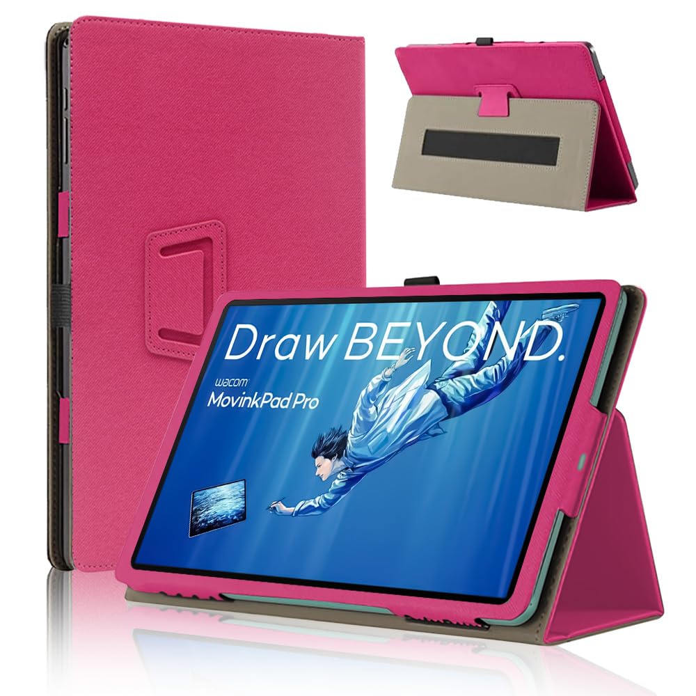 For Wacom MovinkPad Pro 14 ケース カバー【HNWEIWEI 】 14 インチ 360°全面保護 二つ折りスタンド多視角調整 ペンホルダー付き 磁気吸引 全面保護型 擦り傷防止 耐汚れ 持ち運びに便利なハンドストラ