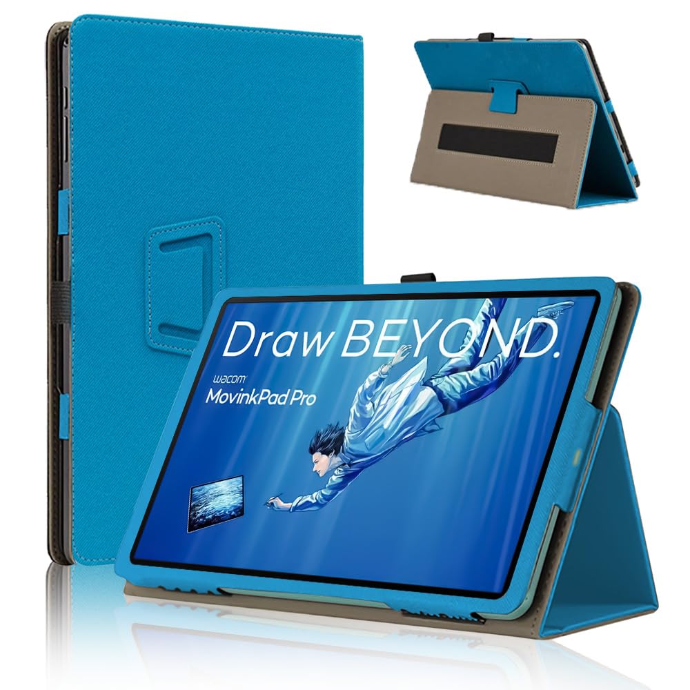 For Wacom MovinkPad Pro 14 ケース カバー【HNWEIWEI 】 14 インチ 360°全面保護 二つ折りスタンド多視角調整 ペンホルダー付き 磁気吸引 全面保護型 擦り傷防止 耐汚れ 持ち運びに便利なハンドストラ