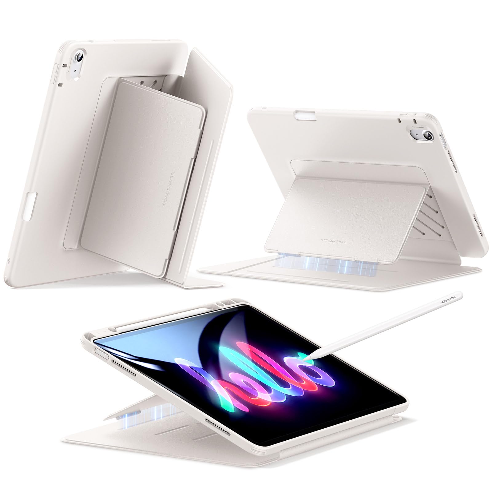 ESR iPad Air 13in 入れもの (M3/M2、2025/2024) 書き込み納める 耐衝撃 縦横照明ランプ 自動小銃ウェイク/静止状態 Pencil Pro/USB-C 無線電話申し受ける相応う マルチアングルケース Flipつづき物 はやりっ児張りさける