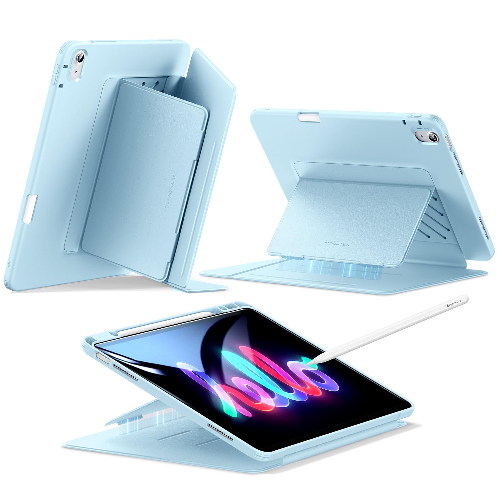 ESR iPad Air 13in 入れもの (M3/M2、2025/2024) 書き込み納める 耐衝撃 縦横照明ランプ 自動小銃ウェイク/静止状態 Pencil Pro/USB-C 無線電話申し受ける相応う マルチアングルケース Flipつづき物 天の原青色