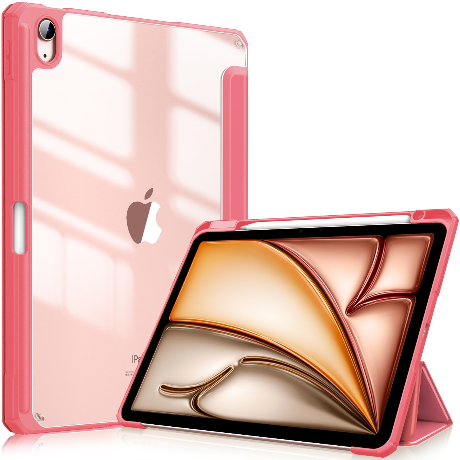 Fintie iPad Air 11インチ ケース M3 (2025 第7世代) / M2 (2024 第6世代) / Air 5/4 ケース 2022/2020 10.9 インチ 透明バックカバー Apple Pencil 収納可能 ワイヤレス充電対応 三つ折スタンド スリープ機能 軽量