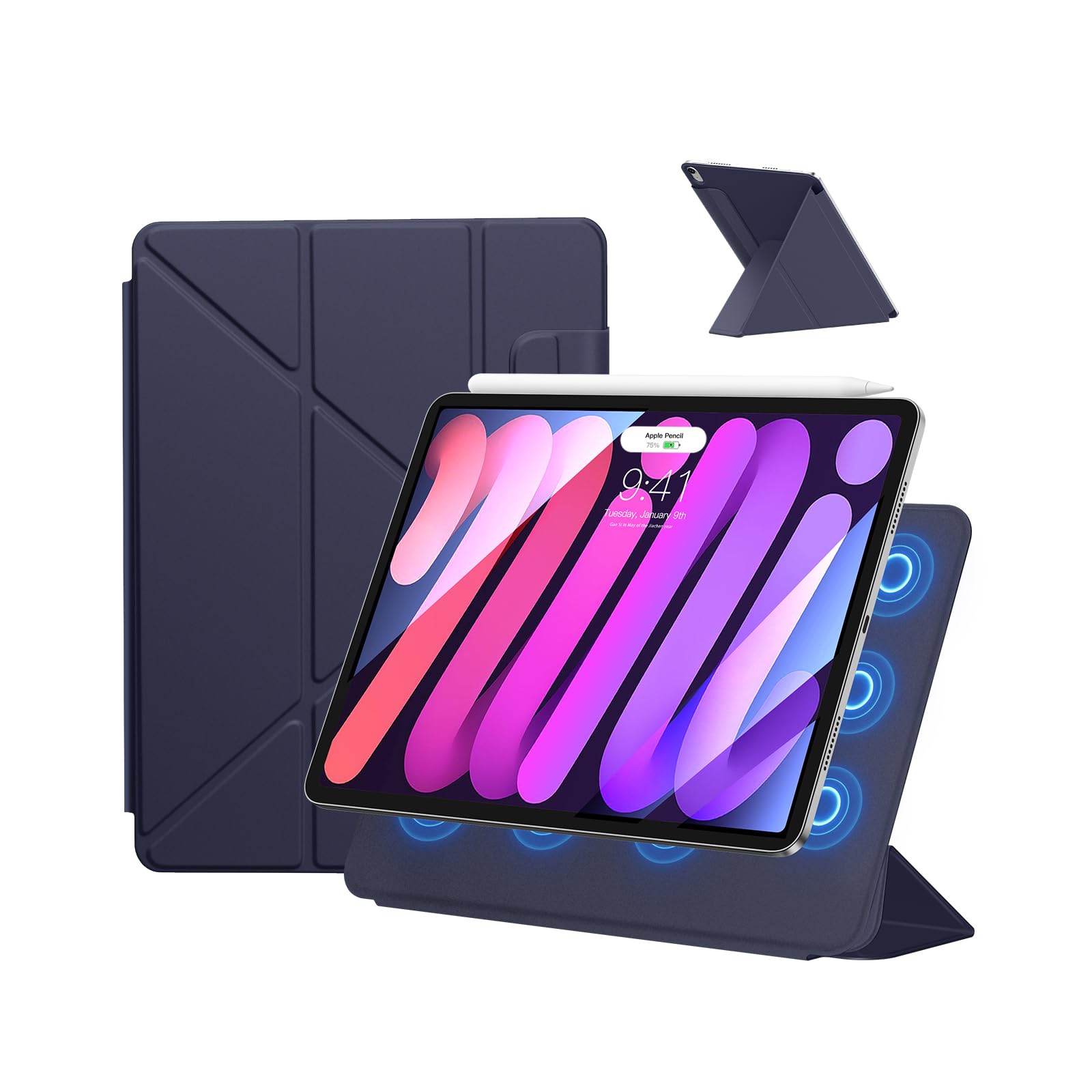 SANDUODD iPad mini7 入れもの(A17 Pro、2024) iPad mini 第7/6時人 入れもの (2024/2021) 8.3in 入れもの 豪然たる磁石へばり着く 横置＆縦置 角度合わせる能力のある ３角形照明ランプ 釣りあい感 Pencil Pro/USB-C相応う 超か細い 極薄 軽
