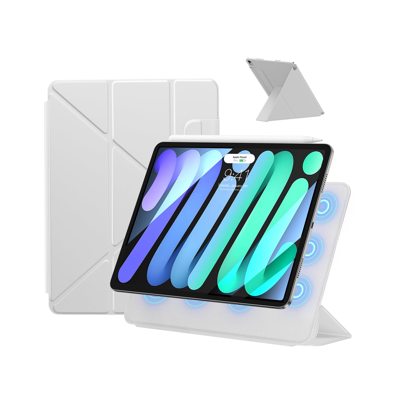 SANDUODD iPad mini7 入れもの(A17 Pro、2024) iPad mini 第7/6時人 入れもの (2024/2021) 8.3in 入れもの 豪然たる磁石へばり着く 横置＆縦置 角度合わせる能力のある ３角形照明ランプ 釣りあい感 Pencil Pro/USB-C相応う 超か細い 極薄 軽