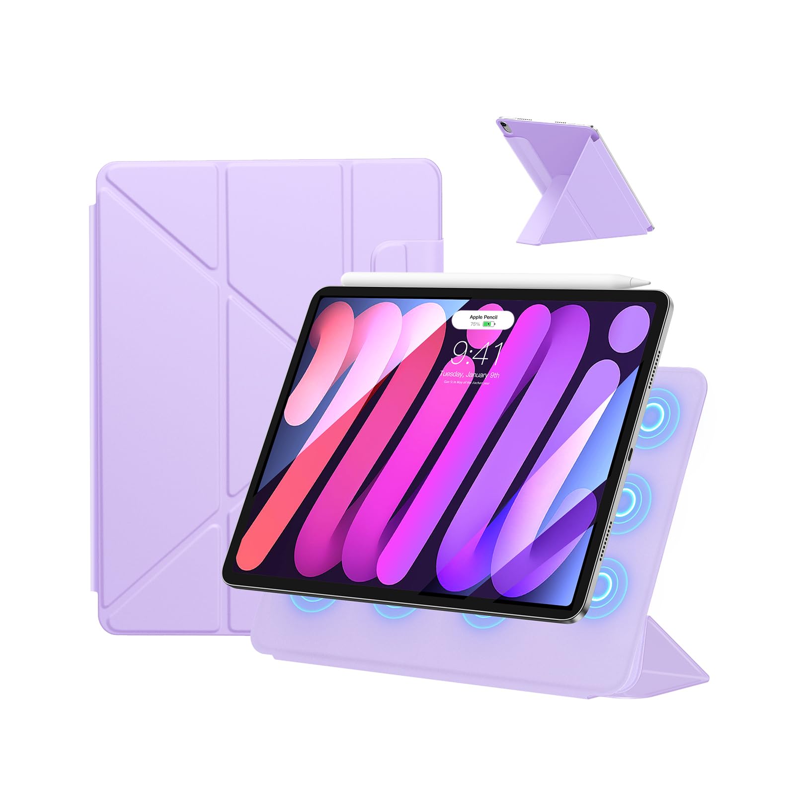 SANDUODD iPad mini7 入れもの(A17 Pro、2024) iPad mini 第7/6時人 入れもの (2024/2021) 8.3in 入れもの 豪然たる磁石へばり着く 横置＆縦置 角度合わせる能力のある ３角形照明ランプ 釣りあい感 Pencil Pro/USB-C相応う 超か細い 極薄 軽
