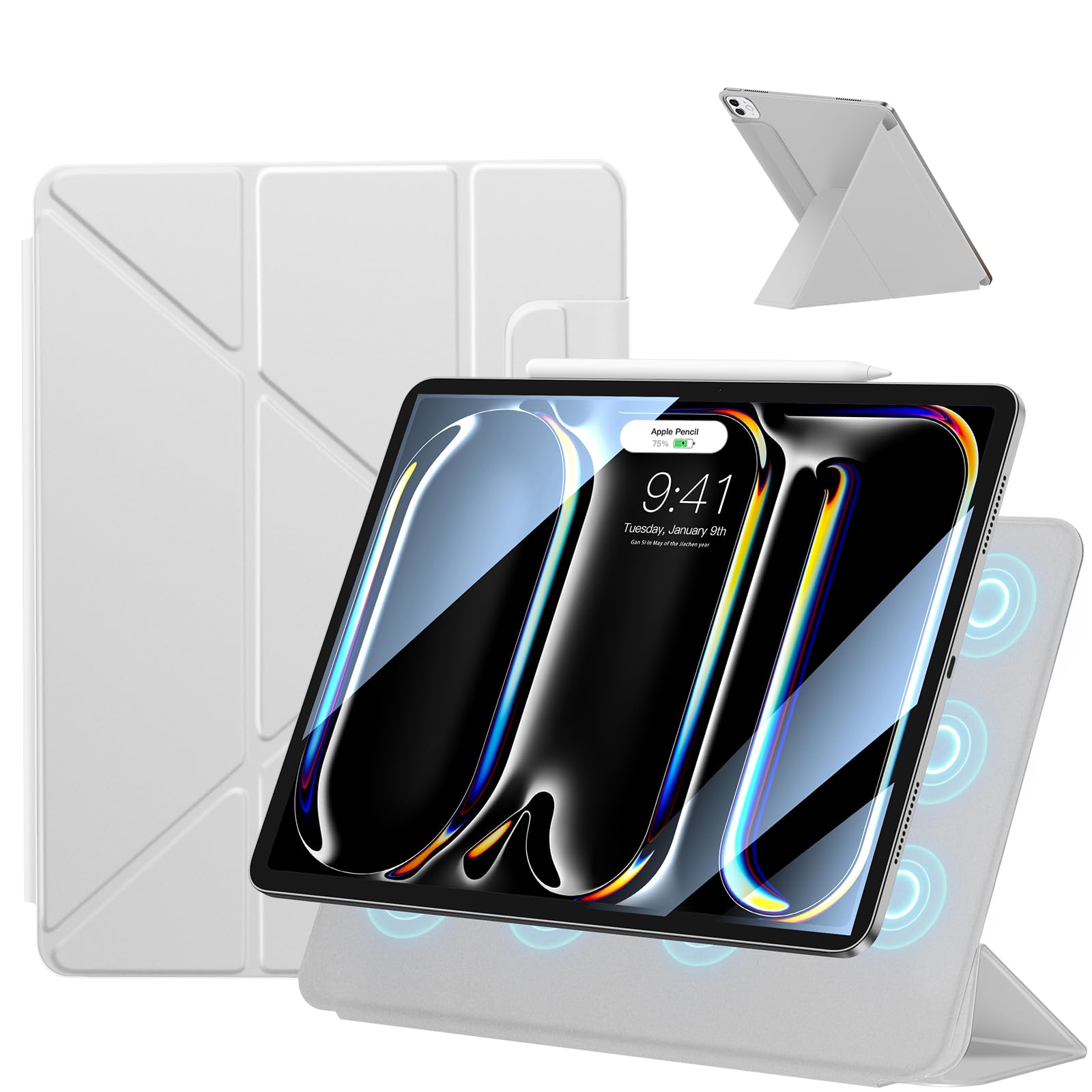 SANDUODD iPad Pro 13インチ ケース M4/M5 2024/2025用 強力マグネット吸着式 横置＆縦置 角度調整可能 Y折スタンド Pencilホルダー付き iPad Pro カバー 13インチ 軽量 オートスリープ/ウェイク対応 (ライ｜WES STORE