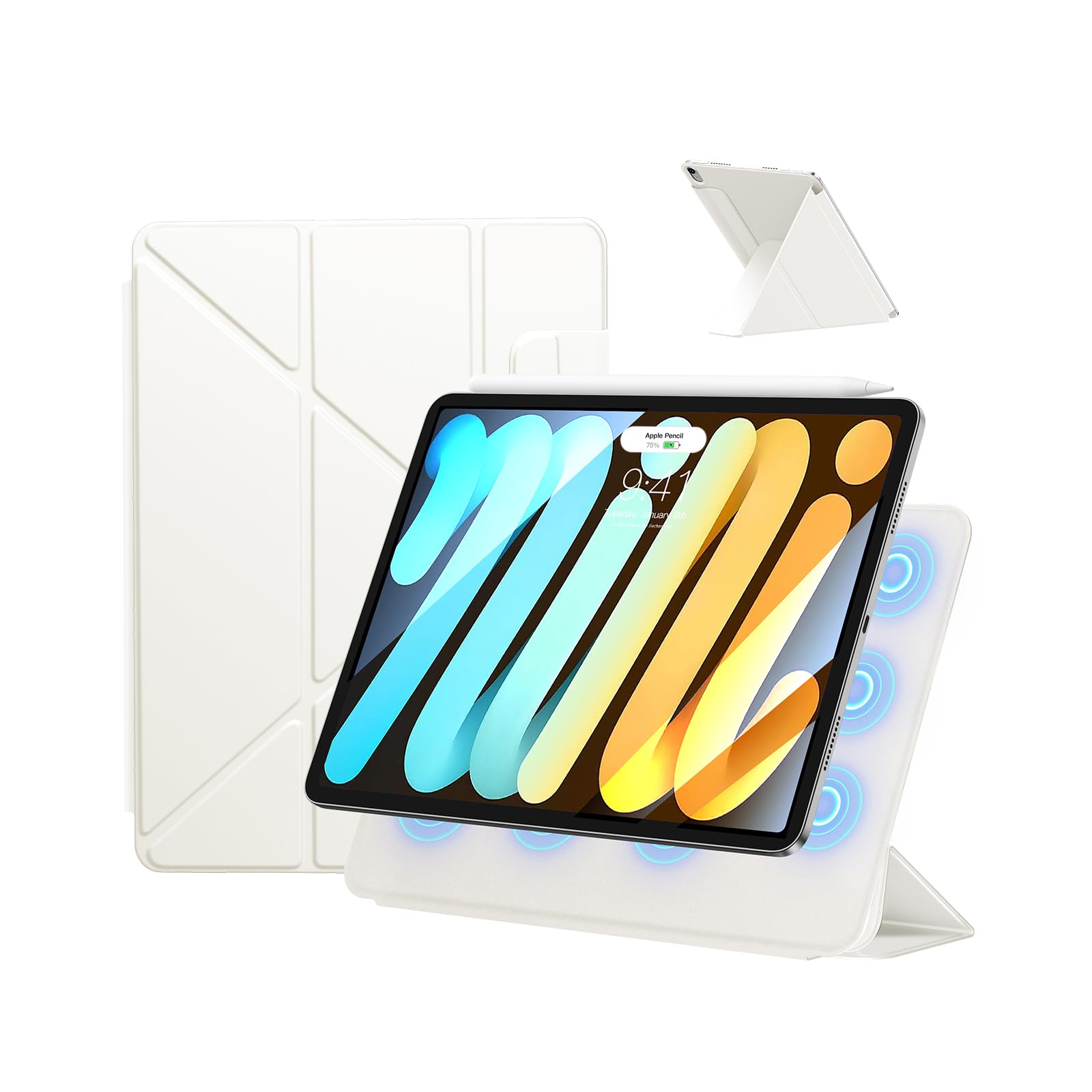 SANDUODD iPad mini7 入れもの(A17 Pro、2024) iPad mini 第7/6時人 入れもの (2024/2021) 8.3in 入れもの 豪然たる磁石へばり着く 横置＆縦置 角度合わせる能力のある ３角形照明ランプ 釣りあい感 Pencil Pro/USB-C相応う 超か細い 極薄 軽