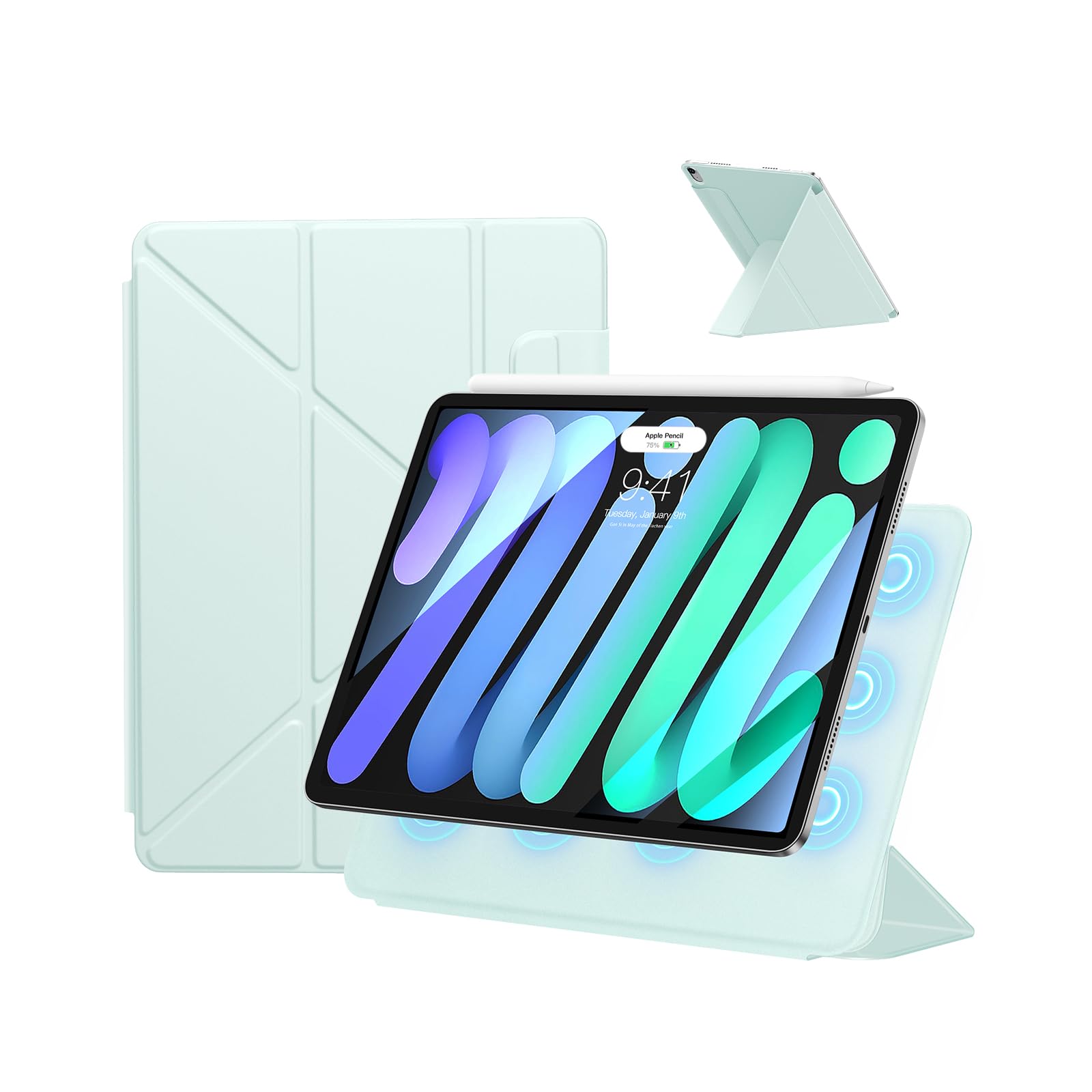 SANDUODD iPad mini7 入れもの(A17 Pro、2024) iPad mini 第7/6時人 入れもの (2024/2021) 8.3in 入れもの 豪然たる磁石へばり着く 横置＆縦置 角度合わせる能力のある ３角形照明ランプ 釣りあい感 Pencil Pro/USB-C相応う 超か細い 極薄 軽