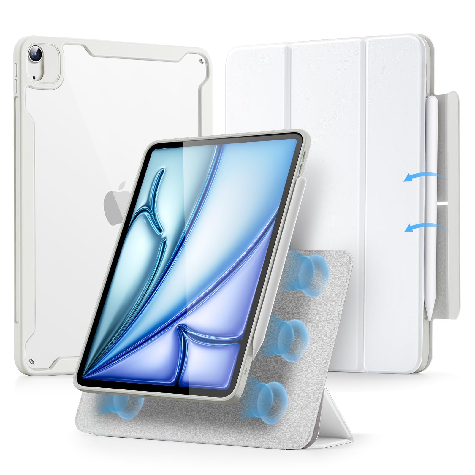 ESR iPad Air 11in 入れもの (M3/M2、2025/2024) iPad Air 第5/4時人 入れもの(2022/2020)専用 Pencil保持者付き添い人 取りはずし能力のある磁石取りまかなう 縦置き/横置き照明ランプ Pencil Pro/USB-C完膚無き迄に相応う Rebound 360シリー