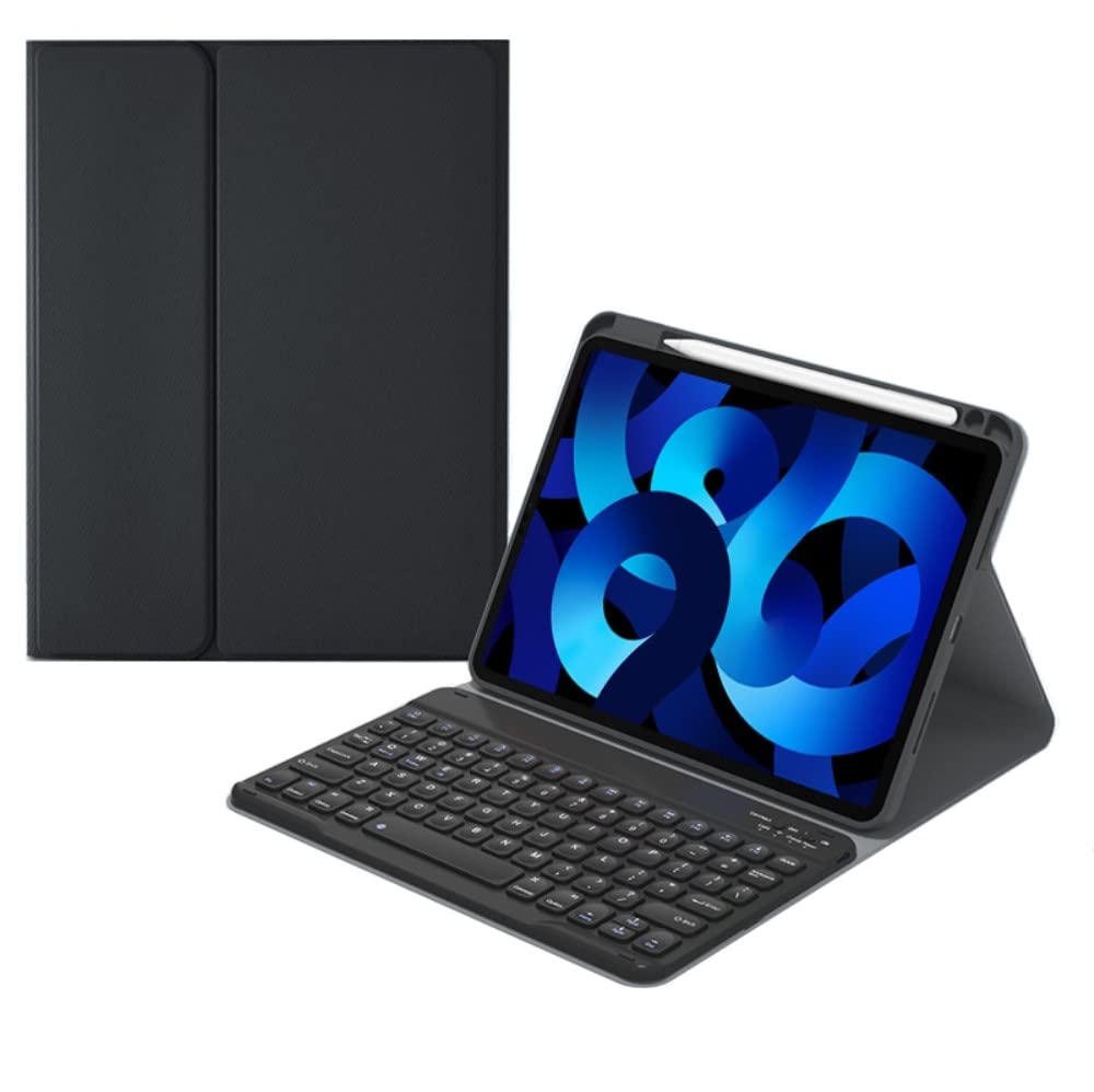 2025年型 iPad A16 11インチ キーボードケース 2022年型 iPad 第10世代 10.9インチ Bluetooth キーボード付き カバー Apple Pencil 収納可能 丸いキー 球状くぼみ 入力しやすい 分離式 マグネット,黒