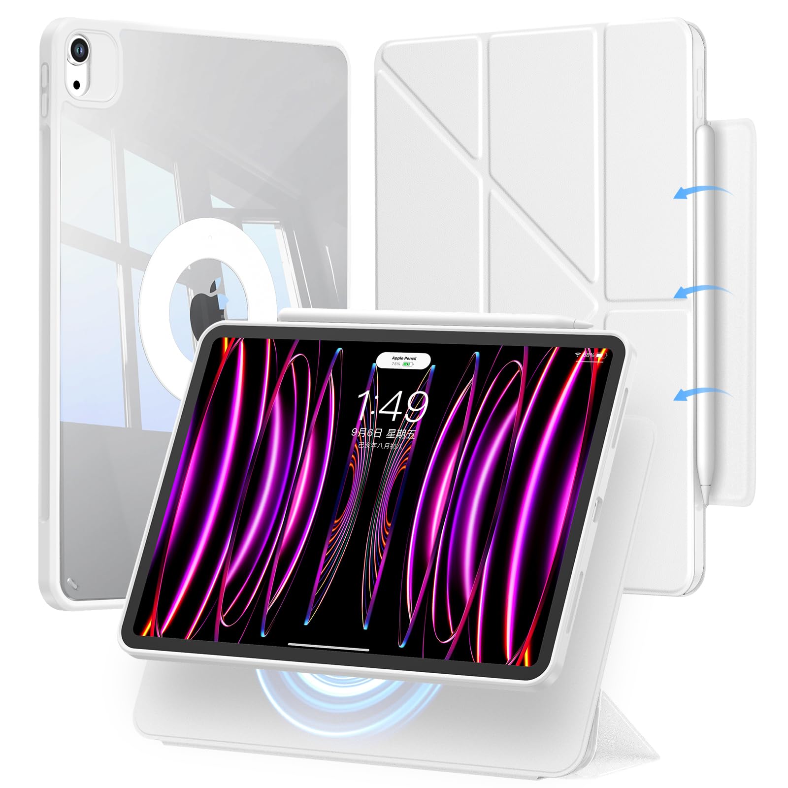 iPad Air 13in 入れもの M2/M3相応う（2024/2025）iPad Pro 12.9in 専用押しかぶせる 第6/5/4時人（2022/2021/2020）磁気式\u0026着脱式 折り照明ランプ入れもの ぼうぜん自失保護すること 横置＆縦置角度合わせる能力のある ３角形の社会システム 釣りあい設